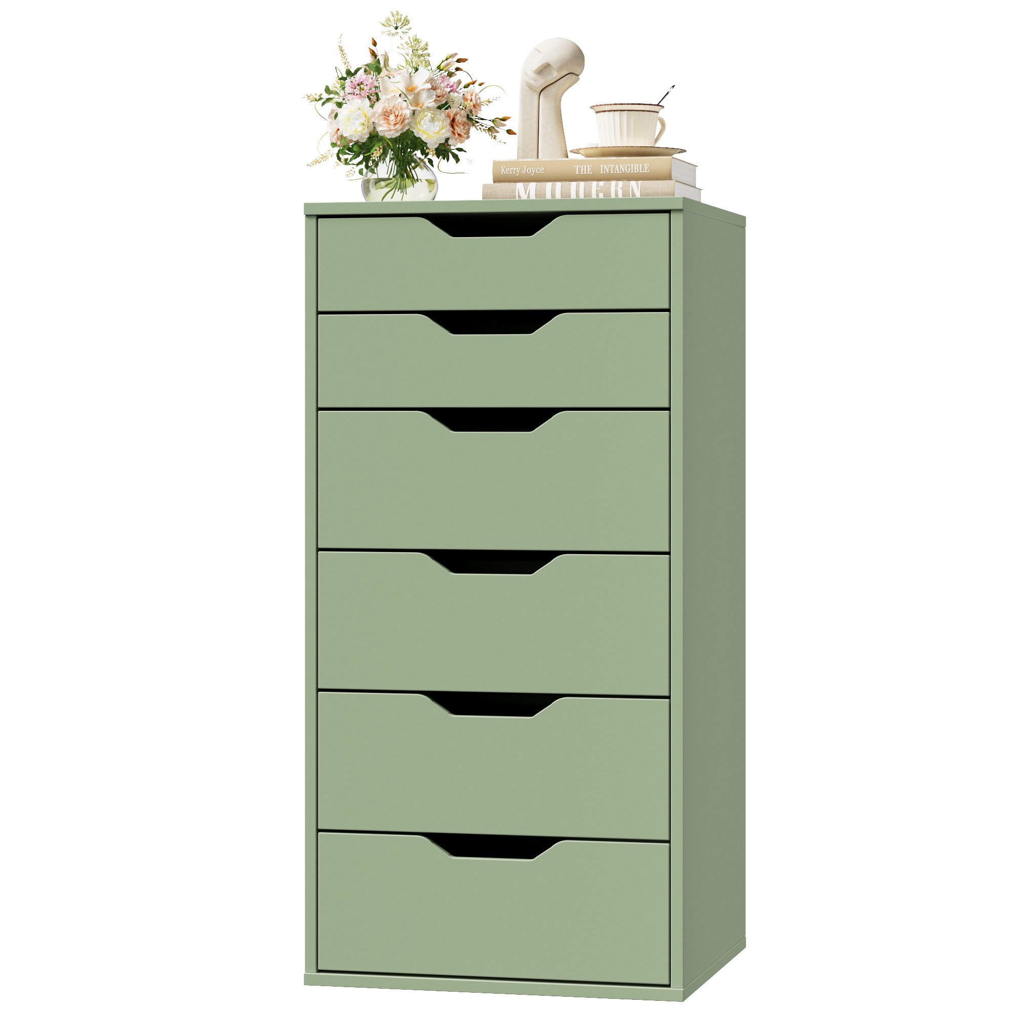 Homfa Kommode Schubladenschrank, Schubladenkommode, Aktenschrank, mit 6 Schubladen, 45x40x90,5 cm, Grün