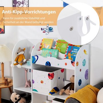 COSTWAY Bücherregal, Kinder, Spielzeugregal mit 5 Fächern, 2 Boxen & Regalen