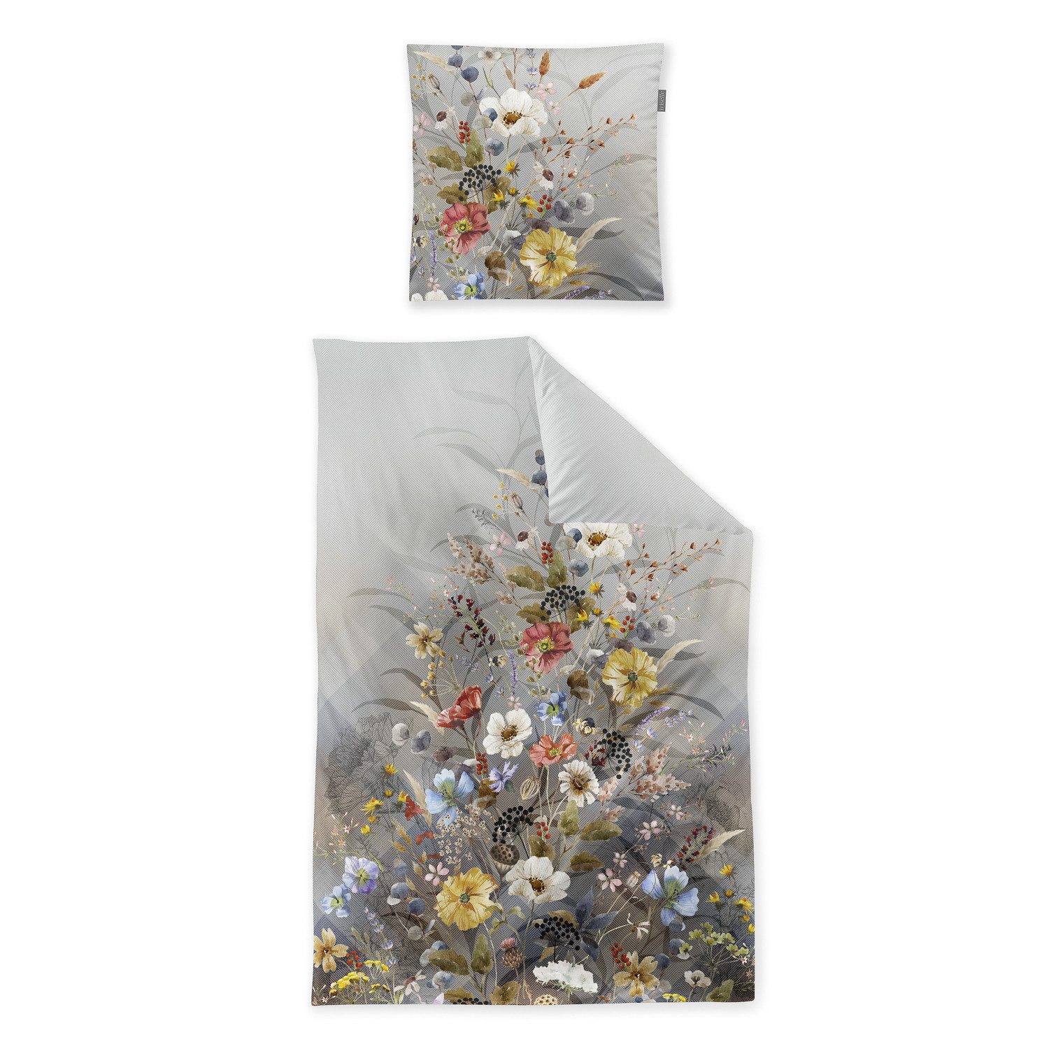 Irisette Bettwäsche Irisette Flausch Cotton Bettwäsche Zobel 8707-90 Blumen grau 135x200, Flausch-Cotton, 2 teilig
