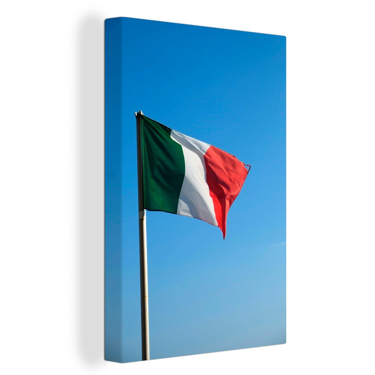 OneMillionCanvasses® Leinwandbild Italienische Gemälde, vor Leinwandbild inkl. bespannt Zackenaufhänger, einem fertig Flagge Himmel, cm 20x30 hellblauen (1 St)