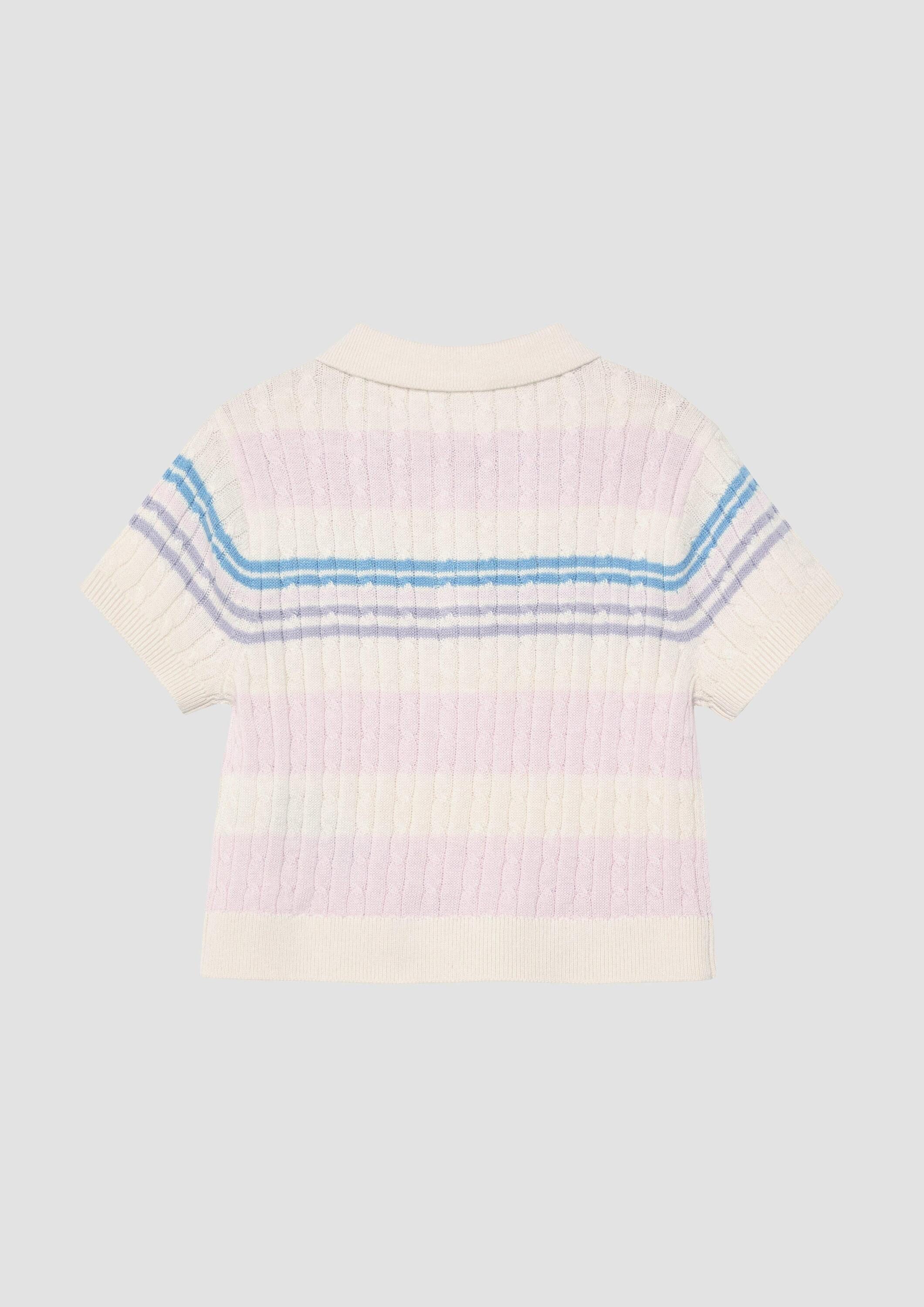 s.Oliver Kurzarmpullover Strickpullover Strick-Poloshirt mit Zopfmuster