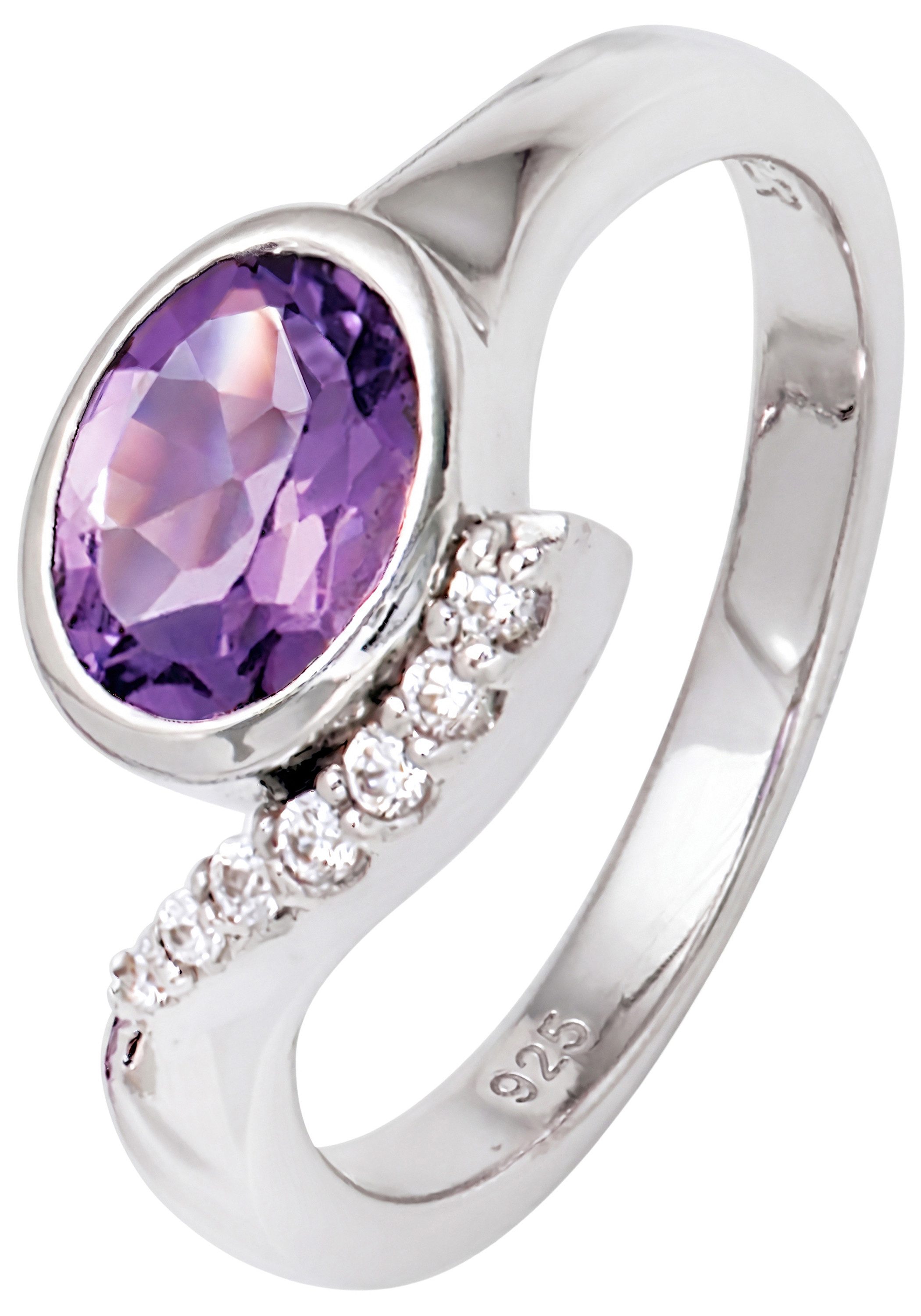 JOBO Silberring Ring Fingerring, 925 Silber mit lila Zirkonia