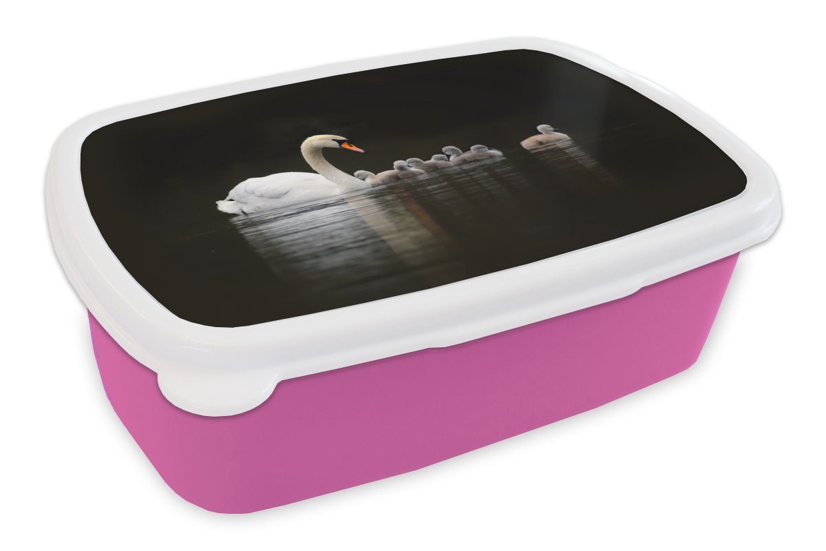 MuchoWow Lunchbox Vögel - Schwan - Küken, Kunststoff, (2-tlg), Brotbox für Erwachsene, Brotdose Kinder, Snackbox, Mädchen, Kunststoff rosa