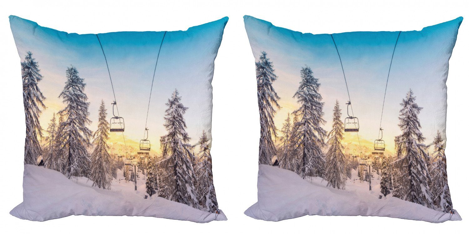 Kissenbezüge Modern Accent Doppelseitiger Digitaldruck, Abakuhaus (2 Stück), Winter Berge mit Skipisten