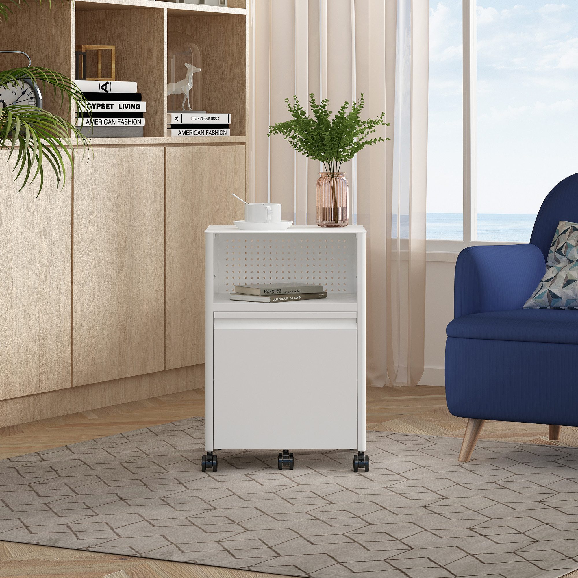 en.casa Rollcontainer, »Velvevn« mit Schublade Stahl 54 x 40 x 36 cm Weiß