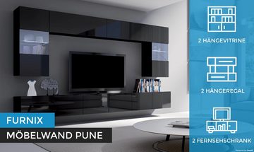 Furnix TV-Wand PUNE 1 Mediawand Möbelwand Wohnwand 6-teilig Farbauswahl, geräumig, 300 cm breit, ohne LED