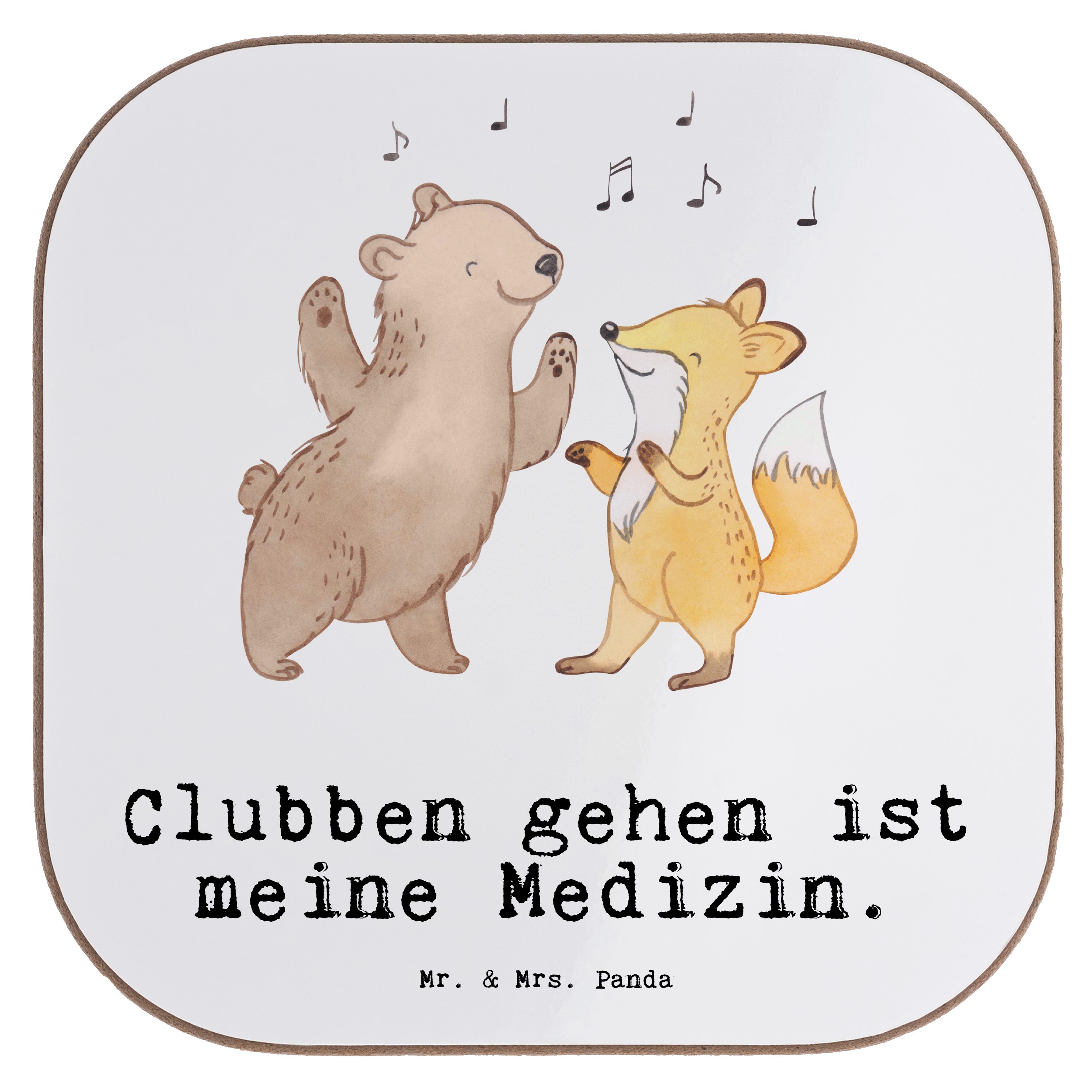 Getränkeuntersetzer Weiß Geschenk, Clubbing, Mr. Disco - Fuchs Panda Bär & Mrs. Un, Medizin 1-tlg. Bierdeckel, - &