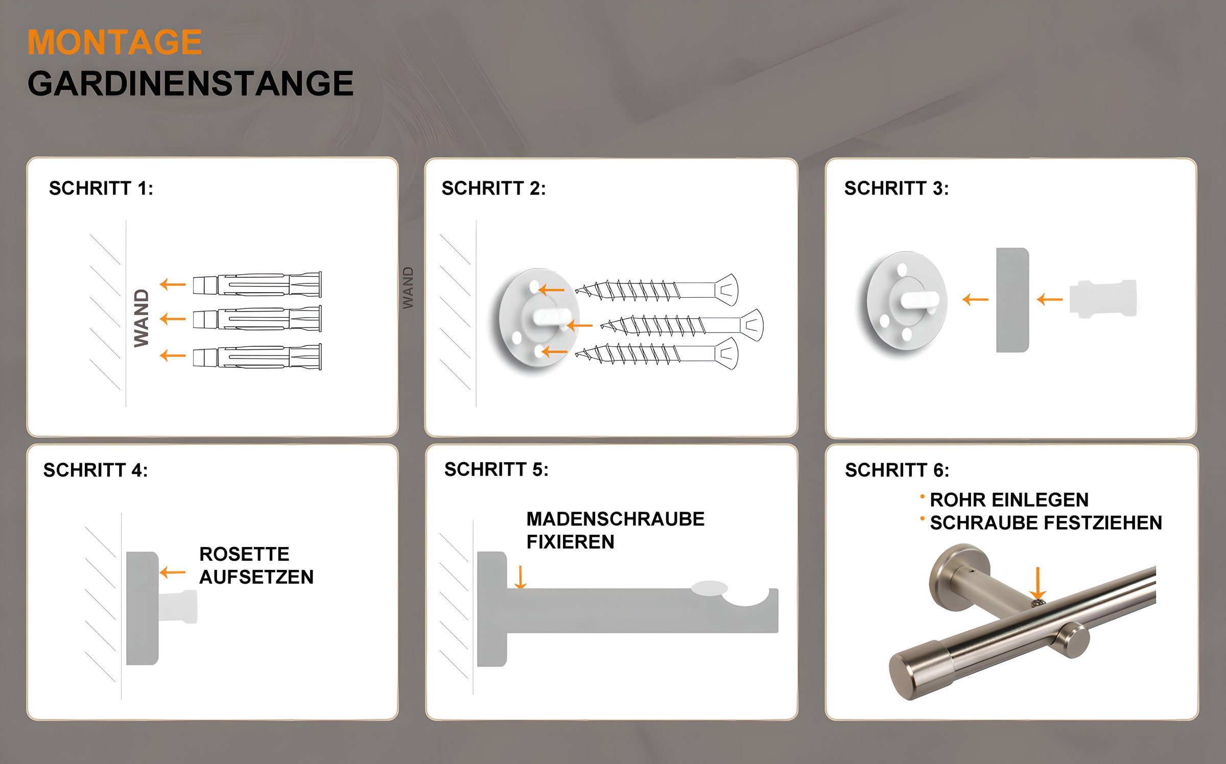 iso-design Gardinenstange 20 mm Farbe Edelstahl, Endstück Kappe, Ø 20 mm, 1-läufig, Fixmaß, verschraubt, Metall, Rohr aus Edelstahl – Bild 5 von 5
