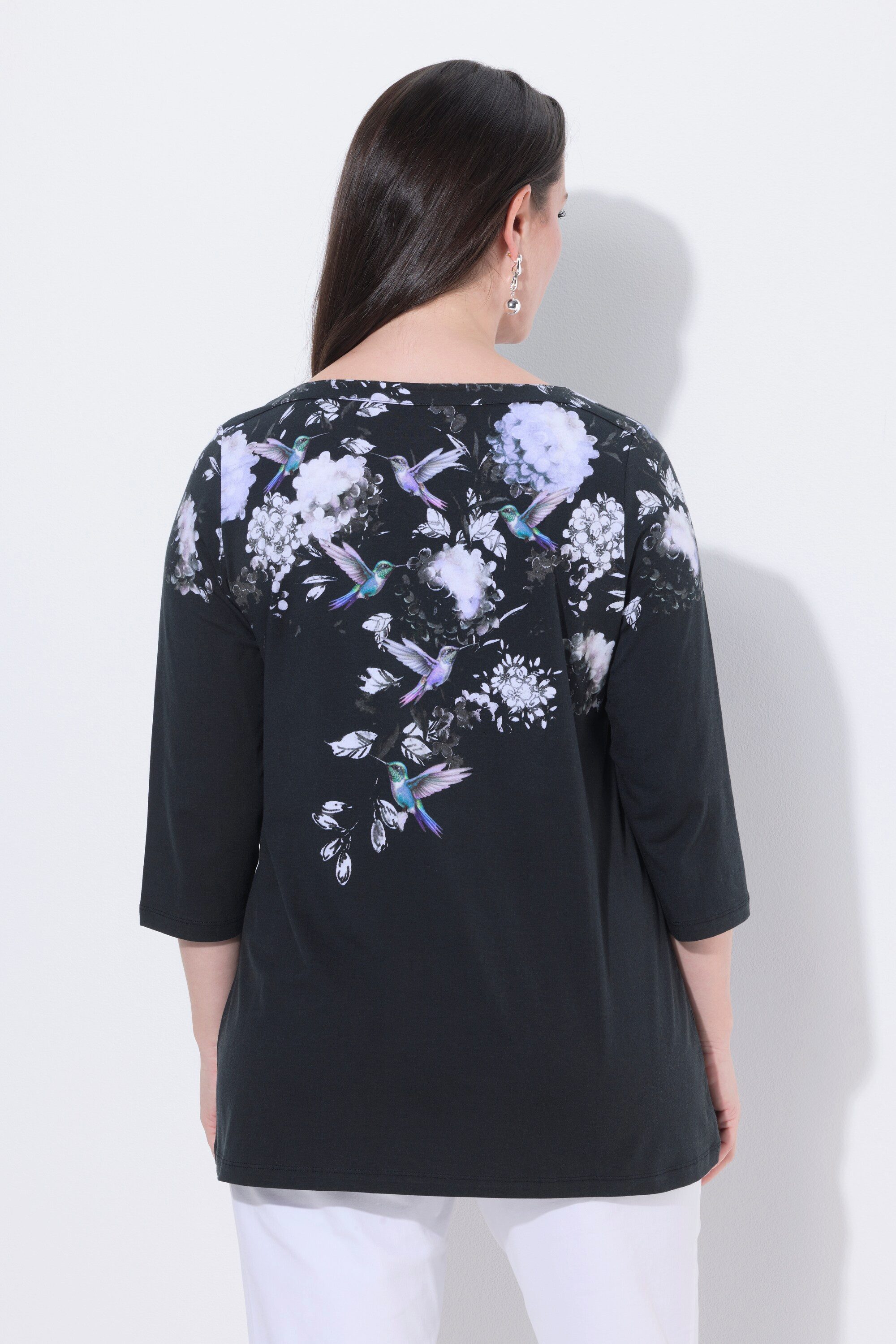 Ulla Popken T-Shirt Shirt A-Linie U-Boot-Ausschnitt 3/4-Arm