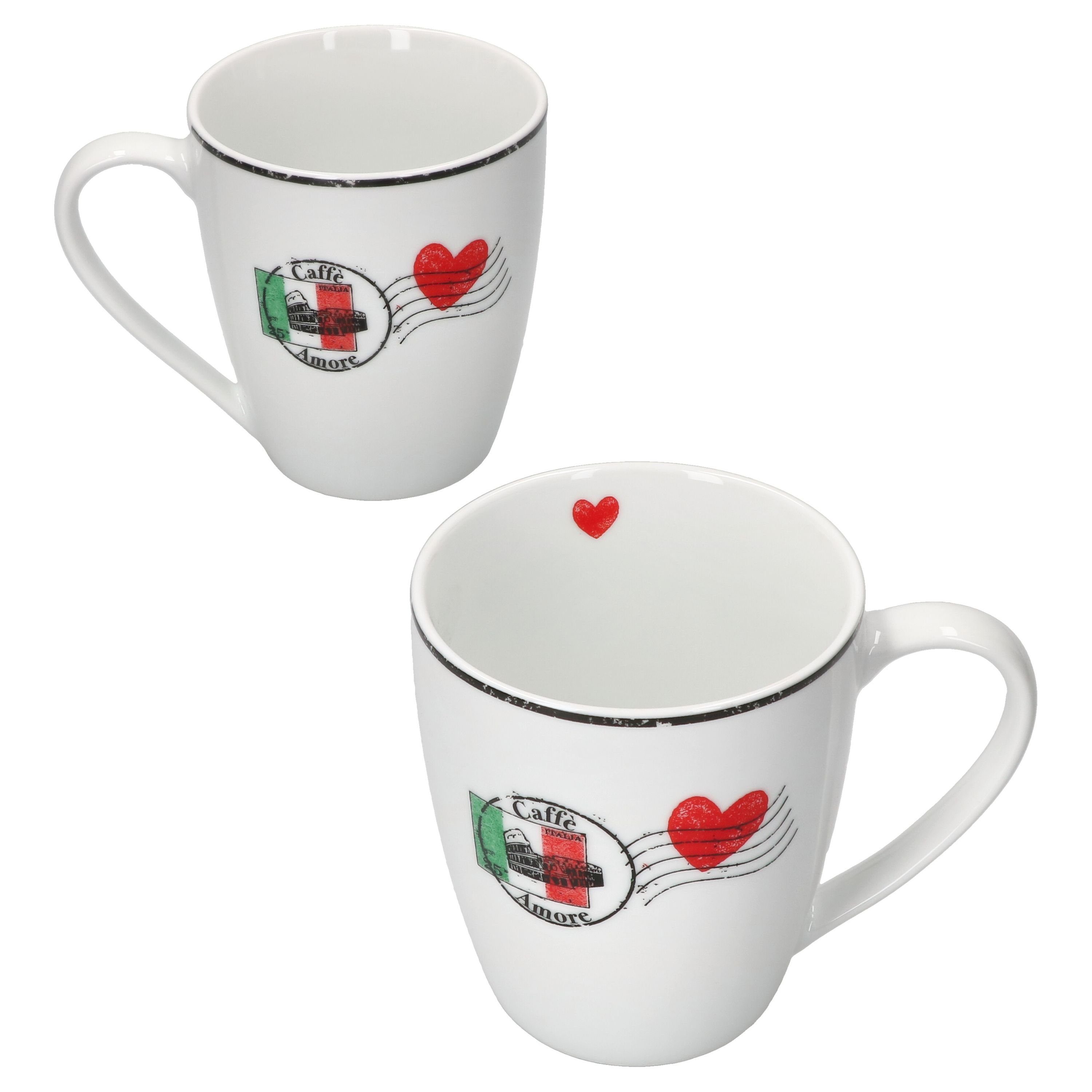 MamboCat Becher 2er Kaffeebecher Set Herz Amore Pott Caffee Tee-Tasse Kakao 300ml