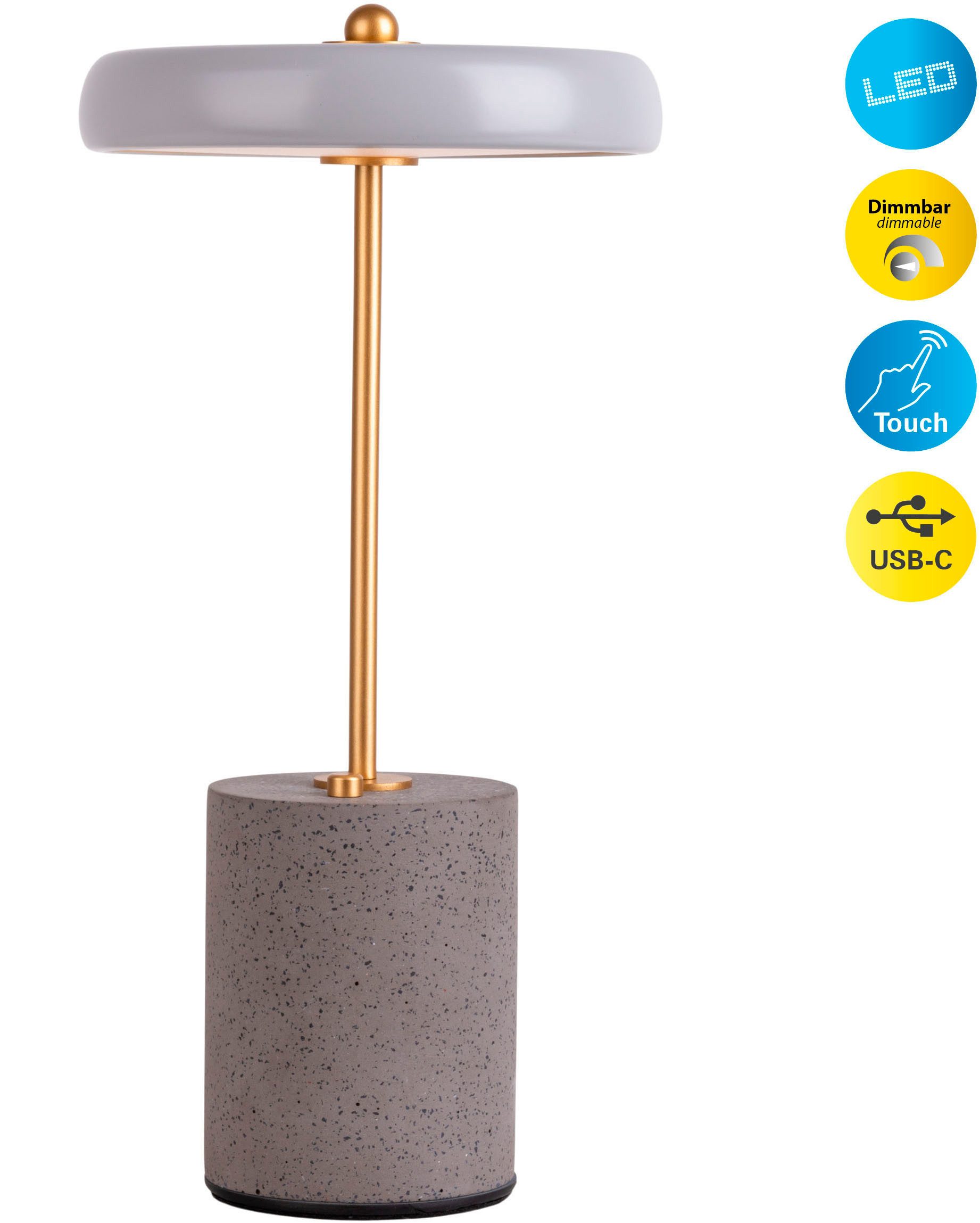 näve Tischleuchte "SETA" Tischlampe H: 30 cm, Ein-/Ausschalter, LED fest integriert, Warmweiß, Dimmbar per Berührungssensor