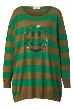 Angel of Style Strickpullover Long-Pullover oversized Pailletten-Smiley Rundhals