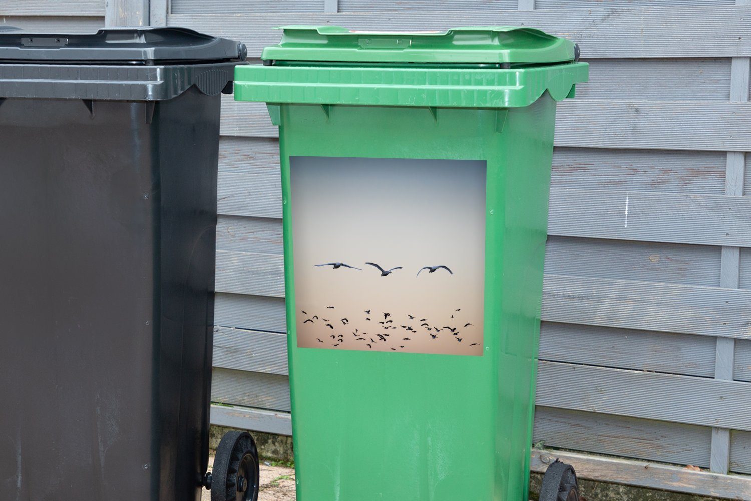Container, Wandsticker Mülleimer-aufkleber, St), (1 Schwan - Abfalbehälter Vogel - Mülltonne, Sticker, MuchoWow Sonnenuntergang