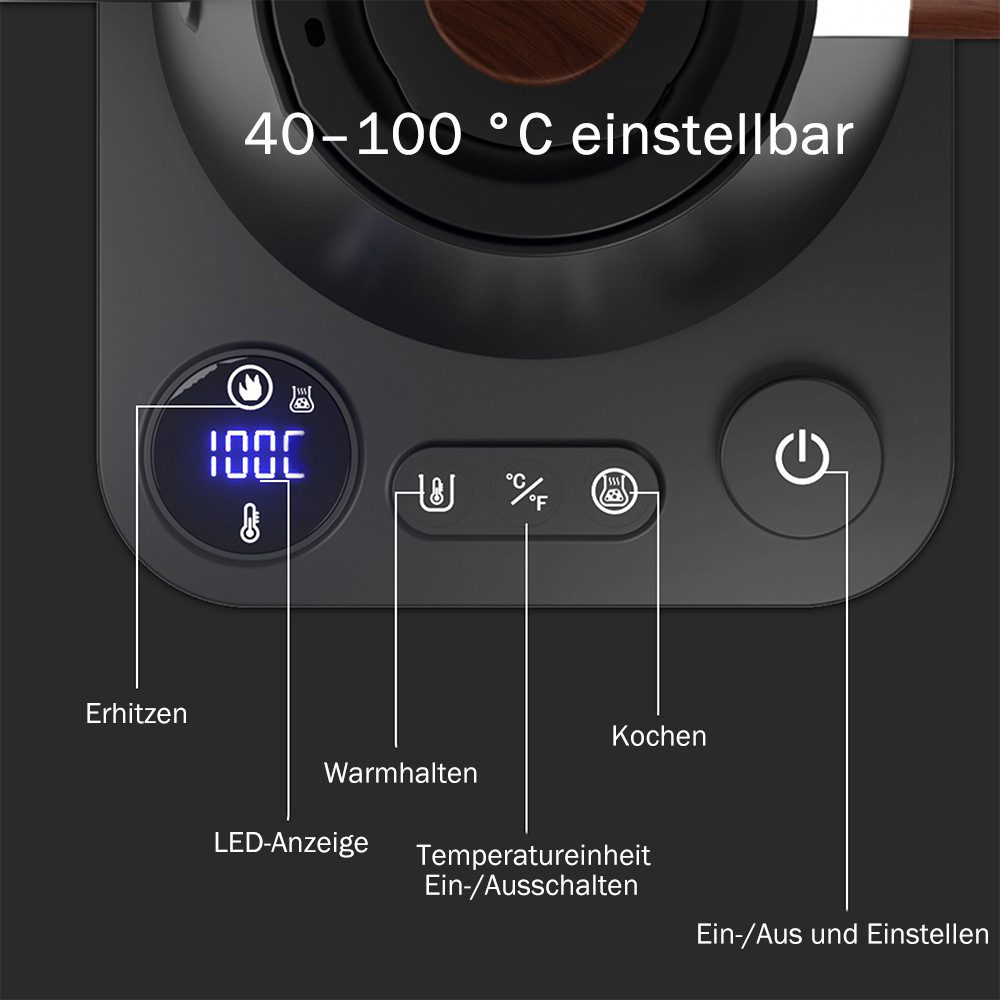 TUWENA Wasserkocher Heißwasserspender mit temperatureinstellung, Schwanenhals wasserkocher, 40-100°C einstellbar & Warmhaltefunktion, 1200W teemaschine, 0.9L – Bild 3 von 5