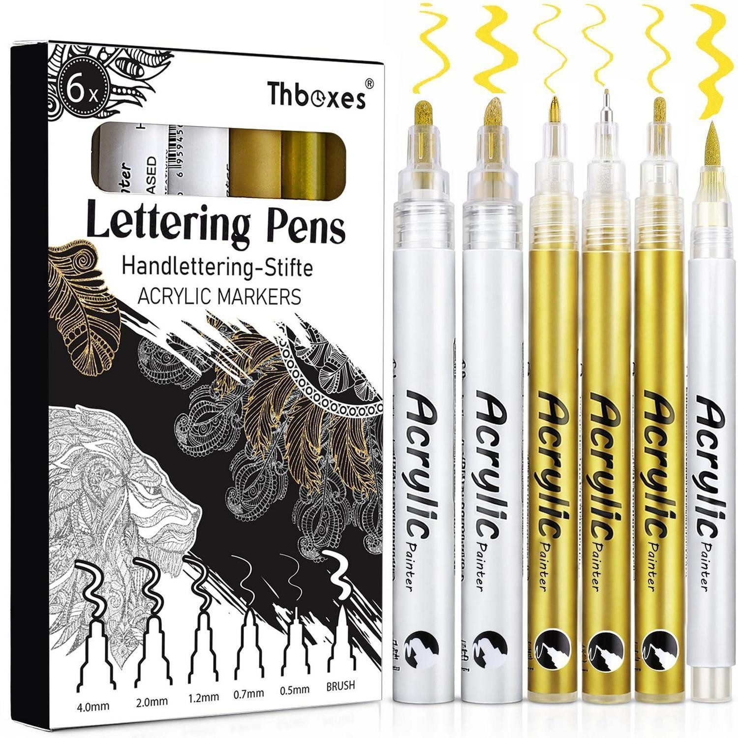 LuxusKollektion Lackmarker Acrylmarker Set Gold 6 Stk mit 4 Spitzen