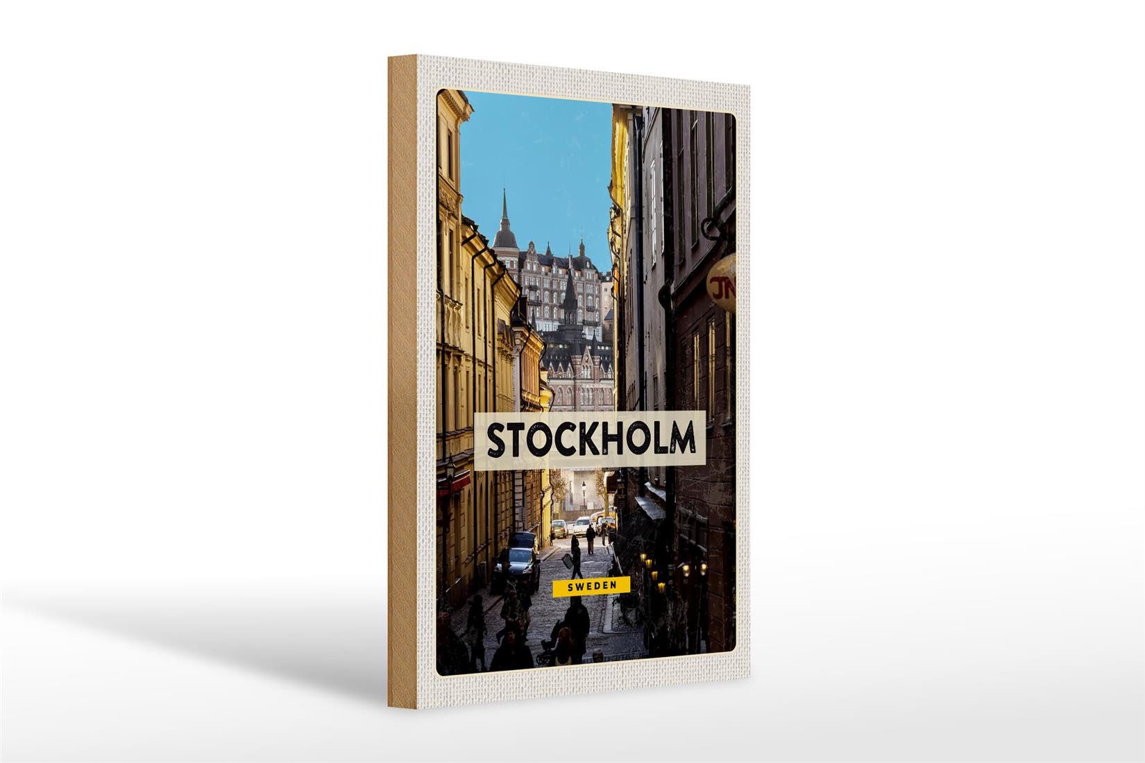Holzbild Reise 20x30cm Stockholm Schweden Altstadt