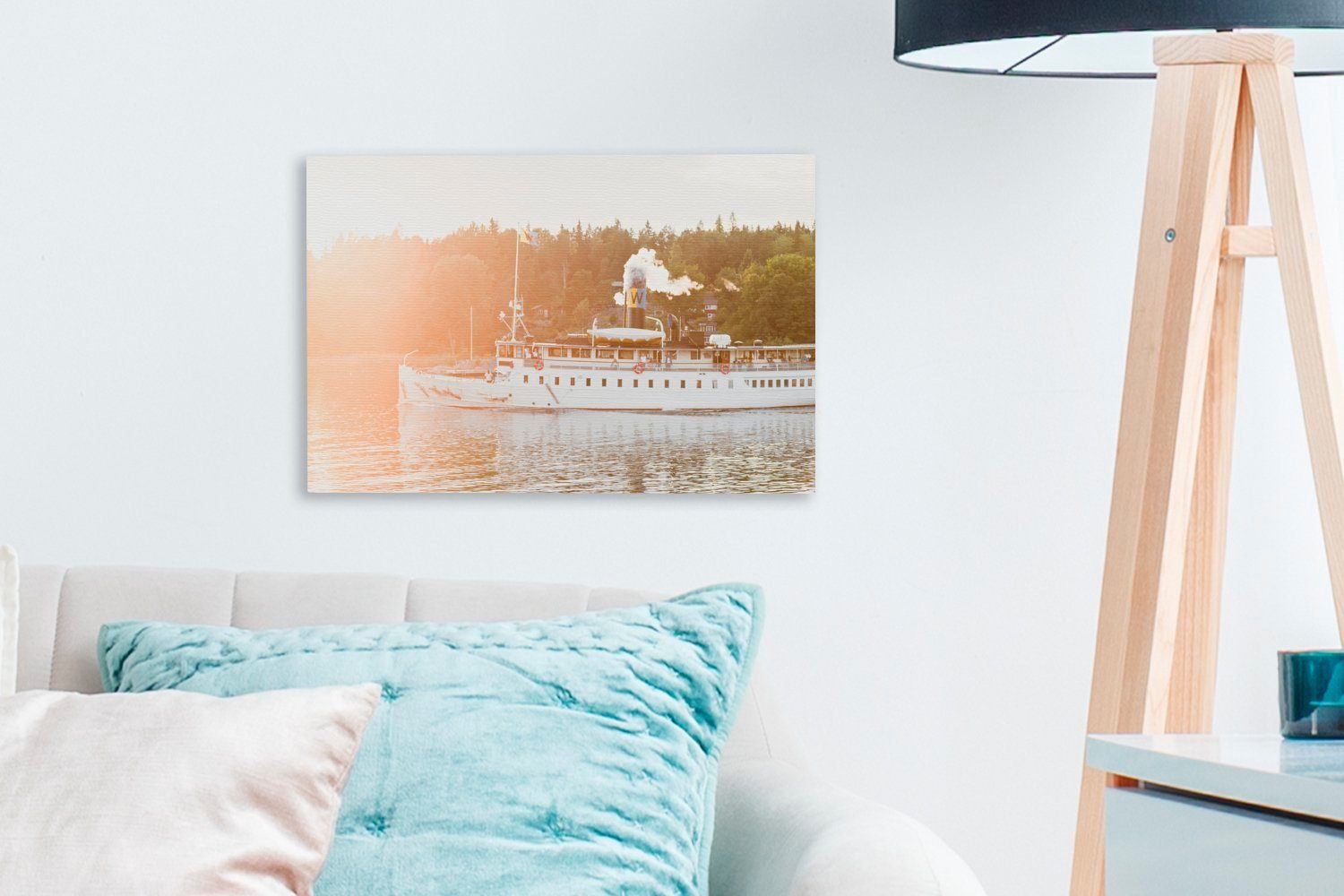 OneMillionCanvasses® Leinwandbild auf Wanddeko, Leinwandbilder, 30x20 (1 cm Aufhängefertig, Wandbild Dampfschiff einem See, St)
