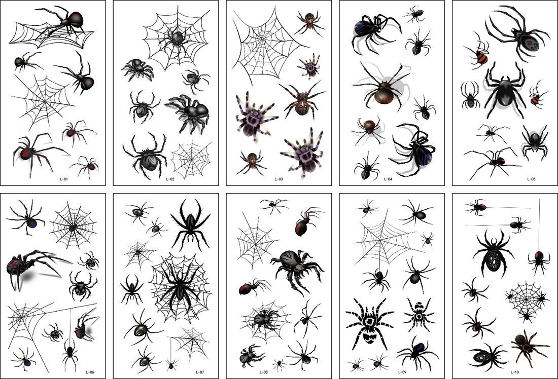 Spider Halloween 20 Tattoo Aufkleber DÖRÖY Stück,3D Tattoo Schmuck-Tattoo Spider Aufkleber