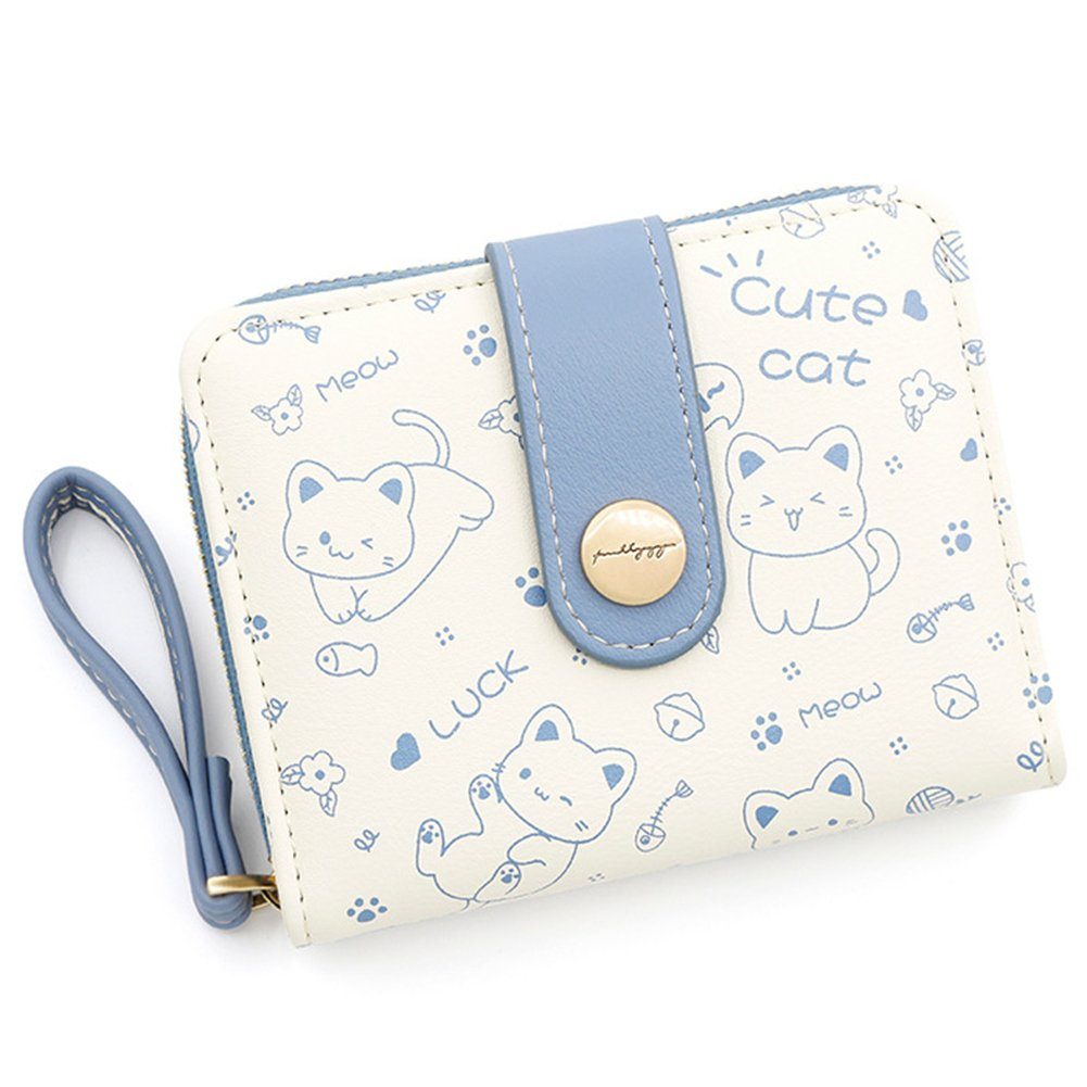 Blusmart Brieftasche Cute Damen-Brieftasche Mit Schnalle, Kurze Geldbörse, Geldbeutel, Portemonnaie blue