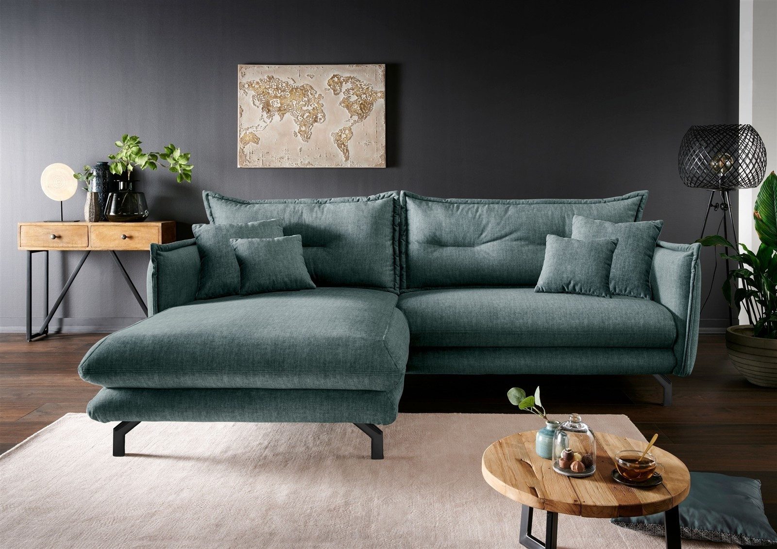 freiraum Polsterecke Launce, verstellbare Armlehnen, Zier-Wendekissen, Ocean - 255x94x180cm (BxHxT)