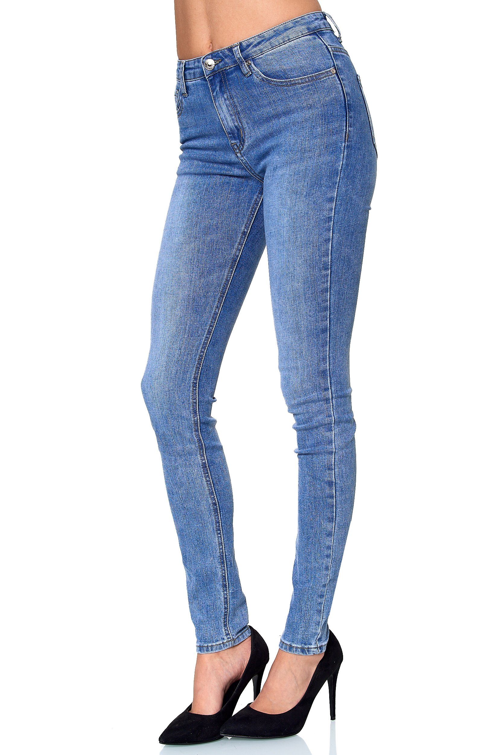 Hose (1-tlg) Waist Damen Elara High Blau-56 EL09D2 Skinny-fit-Jeans (8XL) Elara Skinny Jeans