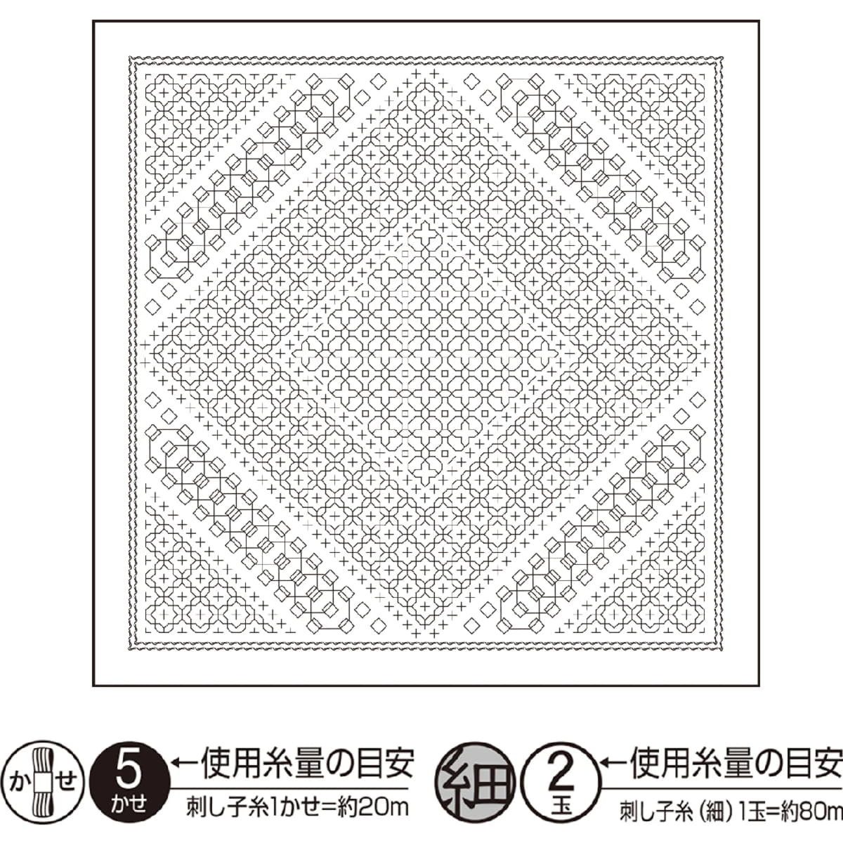 Olympus Thread Kreativset Sashiko Kugurizashi Sampler (nur Stoff) "Hana Fukin (Weiß) Morning ..., (embroidery kit by Marussia)