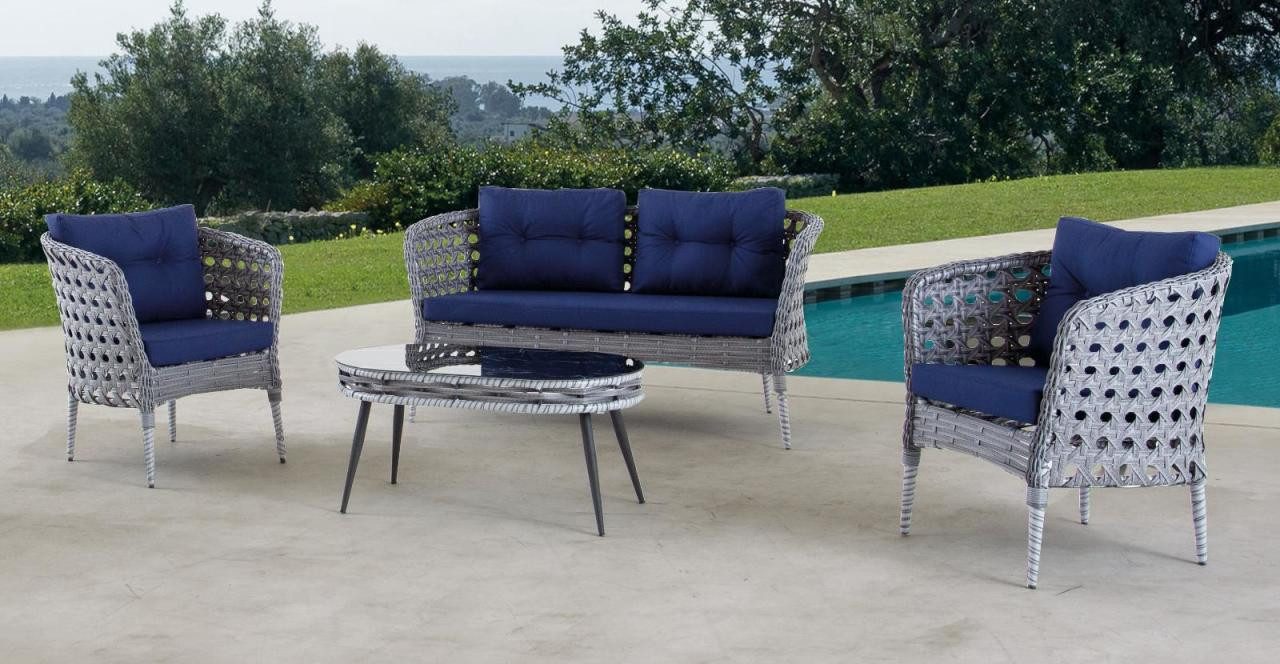 JVmoebel Gartenlounge-Set Sitzmöbel Set für Garten und Terrasse – Sofa, Tisch, Couch, (4-tlg), Made in Europa