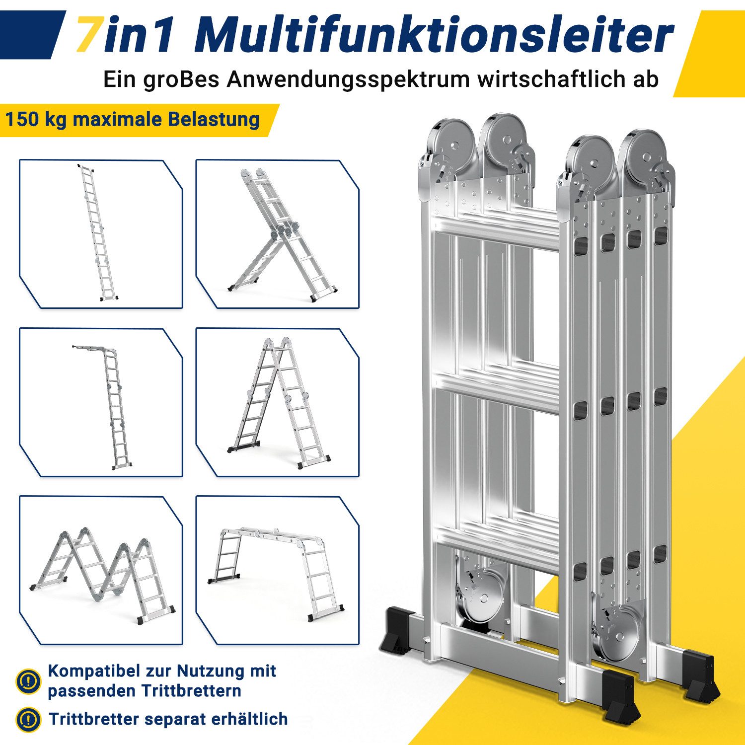 Clanmacy Vielzweckleiter 7 in 1 Multifunktionsleiter Gerüst 356cm Mehrzweckleiter Klappleiter (Multifunktionsleiter, Vielzweckleiter, Gelenkleiter, Universallei – Bild 3 von 5