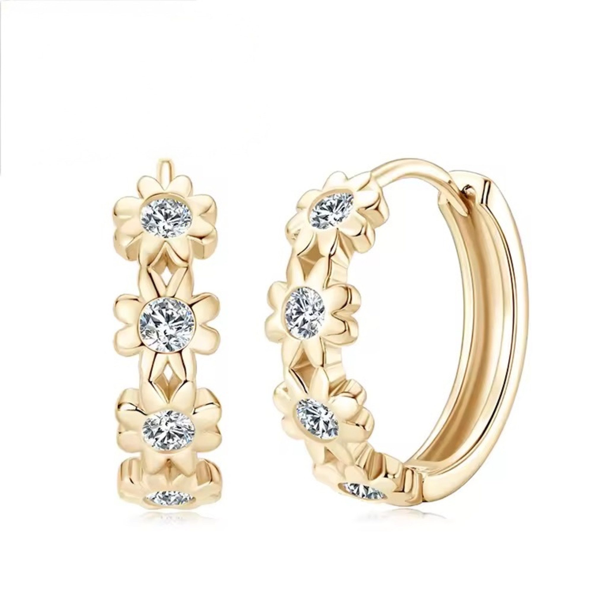ROUGEMONT Paar Creolen Funkelnde Moissanit Damen Creolen Ohrringe Bloom 925 sterling Silber, Echtschmuck mit Echtheitszertifikat