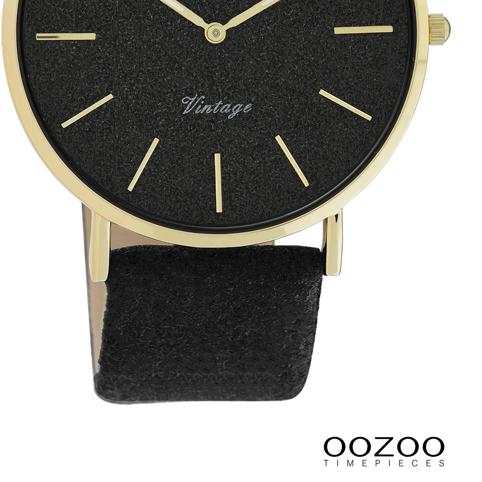 OOZOO Quarzuhr Oozoo Damen Armbanduhr Vintage Series, (Analoguhr), Damenuhr rund, groß (ca. 40mm), Lederarmband schwarz, Fashion