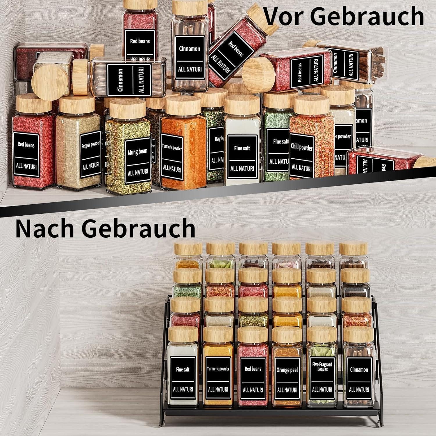 MAYZOLOP Gewürzregal 4 Etagen Gewürzregal Stehend Schwarz Einstellbar ohne Bohren