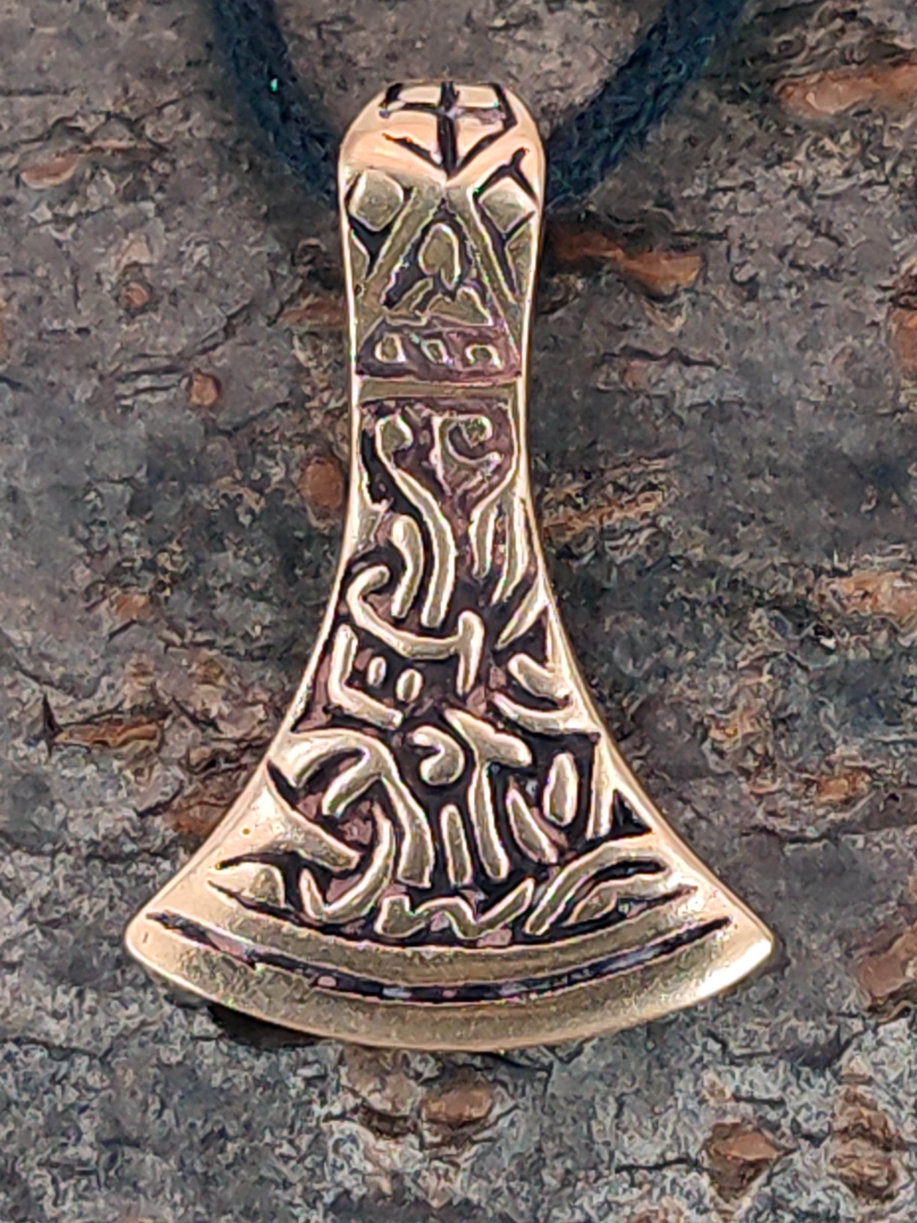 Streitaxt Odin Bronze of Kiss Beil Wikingeraxt Kettenanhänger Axt Anhänger Axt Leather Wikinger