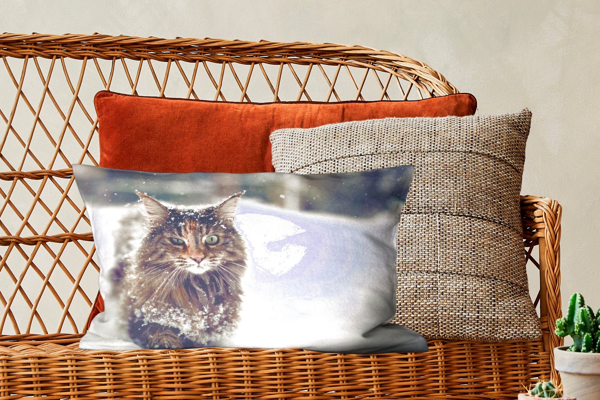 - Zierkissen, Schlafzimmer Dekoration, Füllung, Dekokissen Wohzimmer Dekokissen Schnee Tiere, MuchoWow - mit Katze