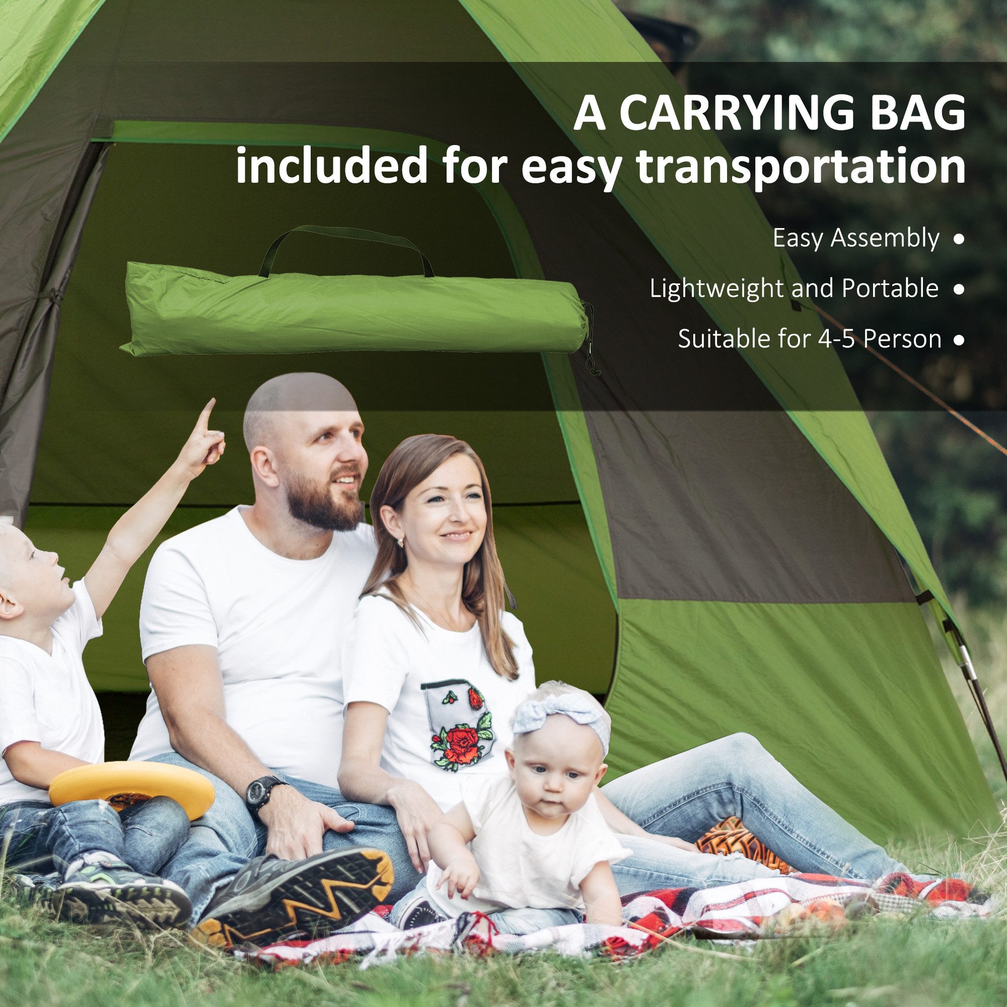 MC Star Kuppelzelt Campingzelt Autozelt für 4-5 Personen, 300 x 300 x 230 cm, (aus Glasfaser & Polyester, grün, ideal für Outdoor-Abenteuer)