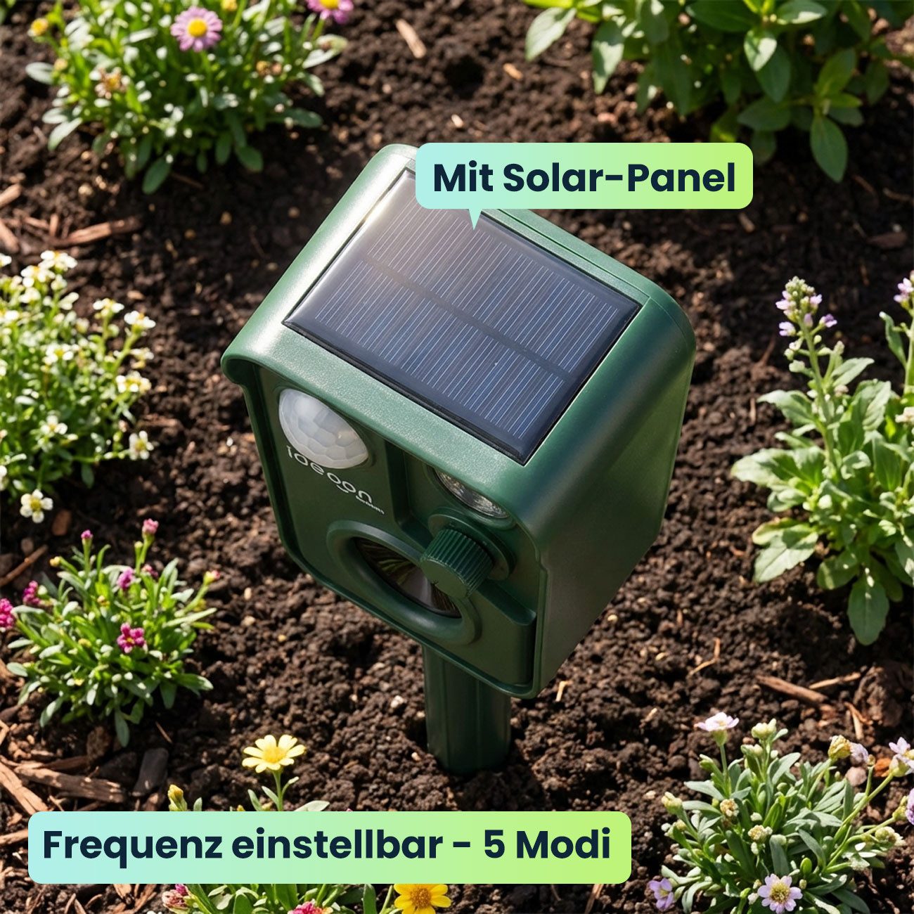 shop'n smile ideoon Wasserstrahl-Tiervertreiber Zuverlässiger Solar-Tierschreck gegen Marder, Vögel, 2-tlg., mit PIR-Sensor & LED Blitzlicht - 13,5-45,5 Hz – Bild 4 von 5