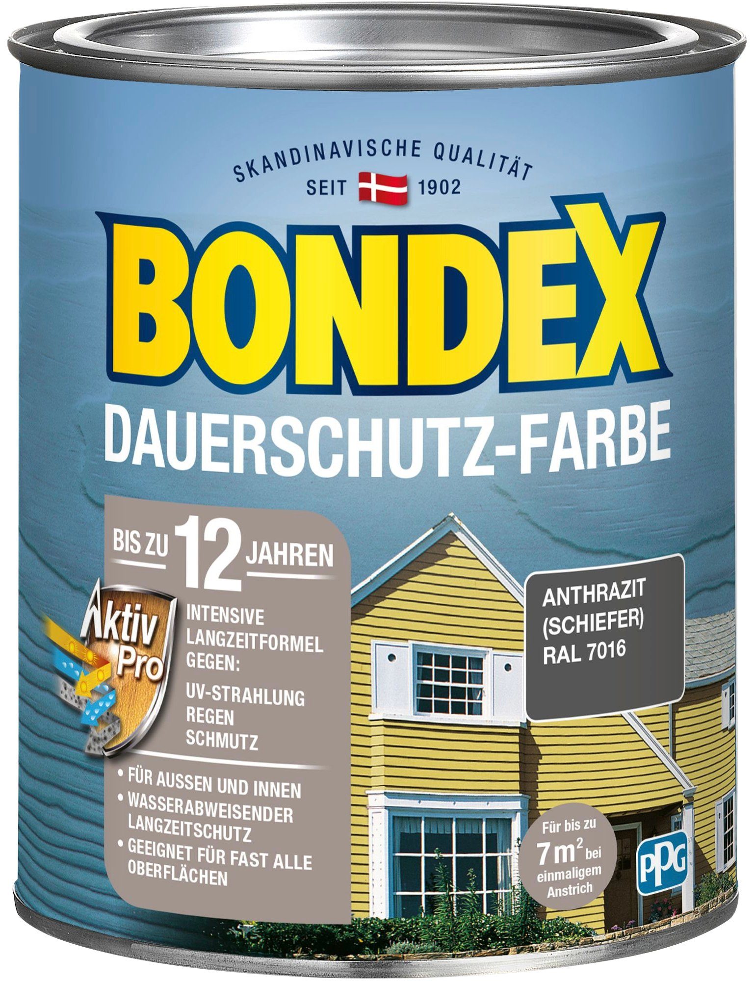 Bondex Wetterschutzfarbe DAUERSCHUTZ-FARBE, für Außen und Innen, Wetterschutz mit Aktiv Pro Langzeitformel Anthrazit / Schiefer