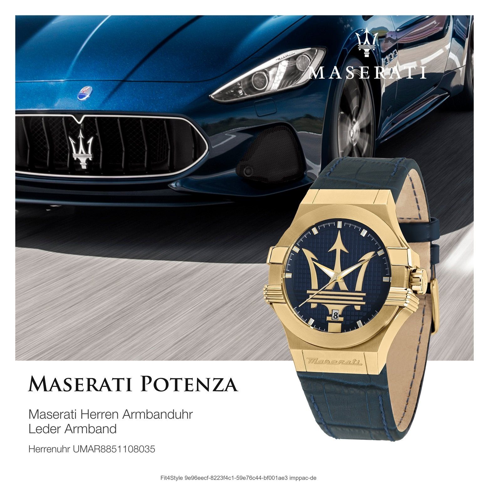 MASERATI Quarzuhr Maserati Herren POTENZA, Lederarmband, Analog Made-In Uhr rund, (ca. groß Italy Herrenuhr 40mm)