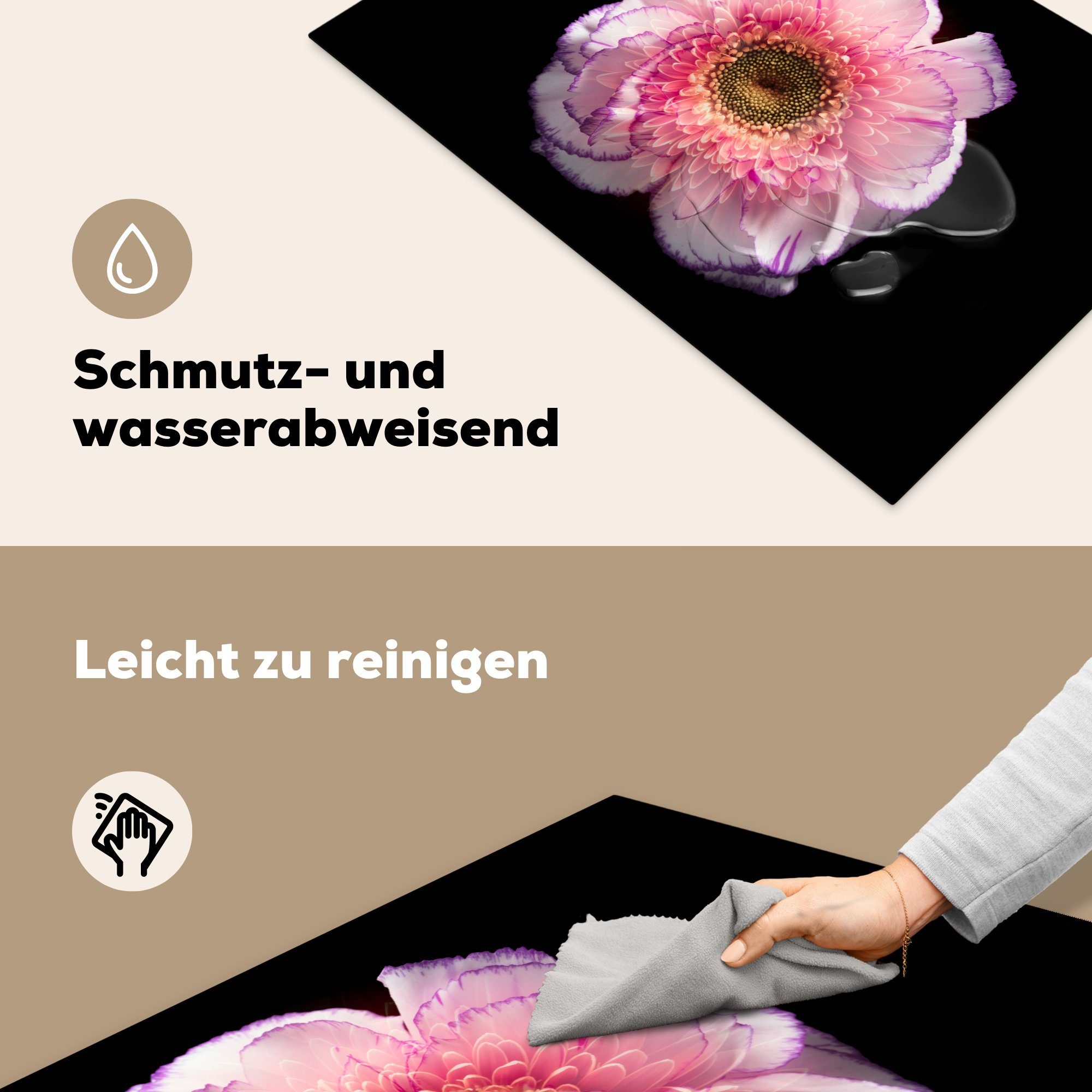 Gartenanemone cm, (1 81x52 Rosa, Vinyl, - für küche, - Schutz tlg), Induktionskochfeld Ceranfeldabdeckung die Herdblende-/Abdeckplatte MuchoWow Blume