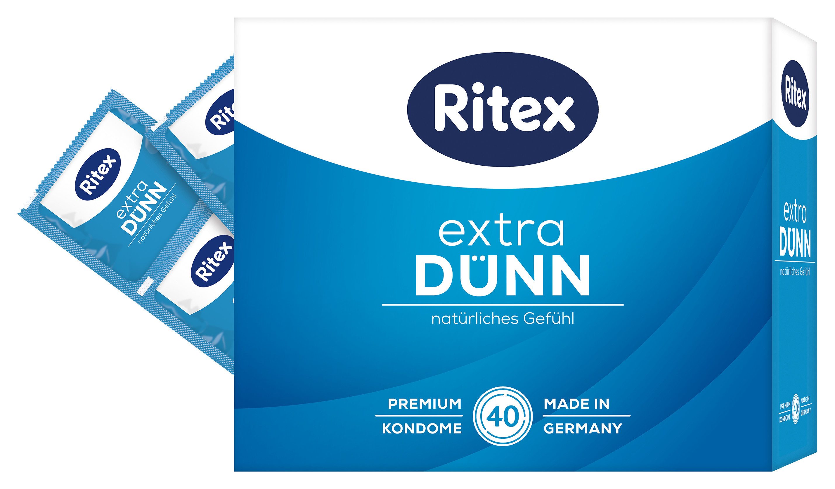 Ritex Kondome Extra Dünn - 40er Packung - geringe Wandstärke für intensives Gefühl, zylindrische Form - vegan - Dimeticon-Gleitmittel - Made in Germany