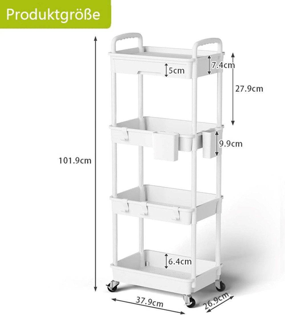 SPACEKEEPER Servierwagen 4-stöckiger Rollwagen mit Schublade – Badorganizer & Küchenorganizer, (1 St), Mobiler Aufbewahrungswagen für enge Nischen, Küche & Wäscherei