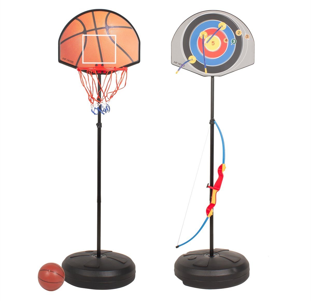 Europlay Basketballständer 2-in-1, mit Zielscheibe, Pfeil und Bogen