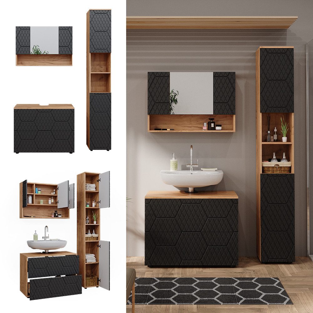 Vicco Badmöbel-Set Irma, Goldkraft Eiche/Anthrazit, 3 günstig online kaufen