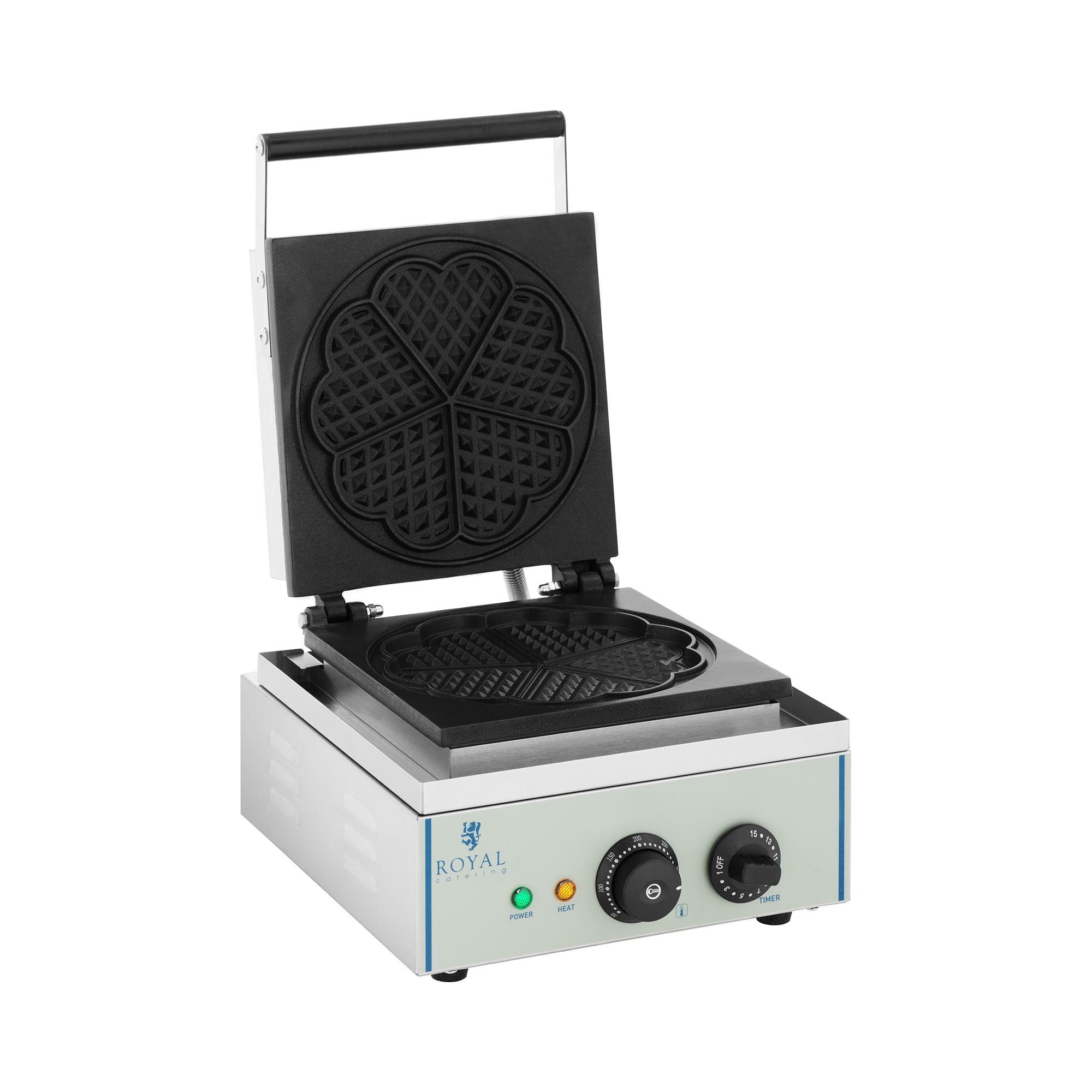 Royal Catering Waffeleisen Herzform Waffel Maker Waffelautomat 1500W Timer Edelstahl Gastro XXL, 1500 W