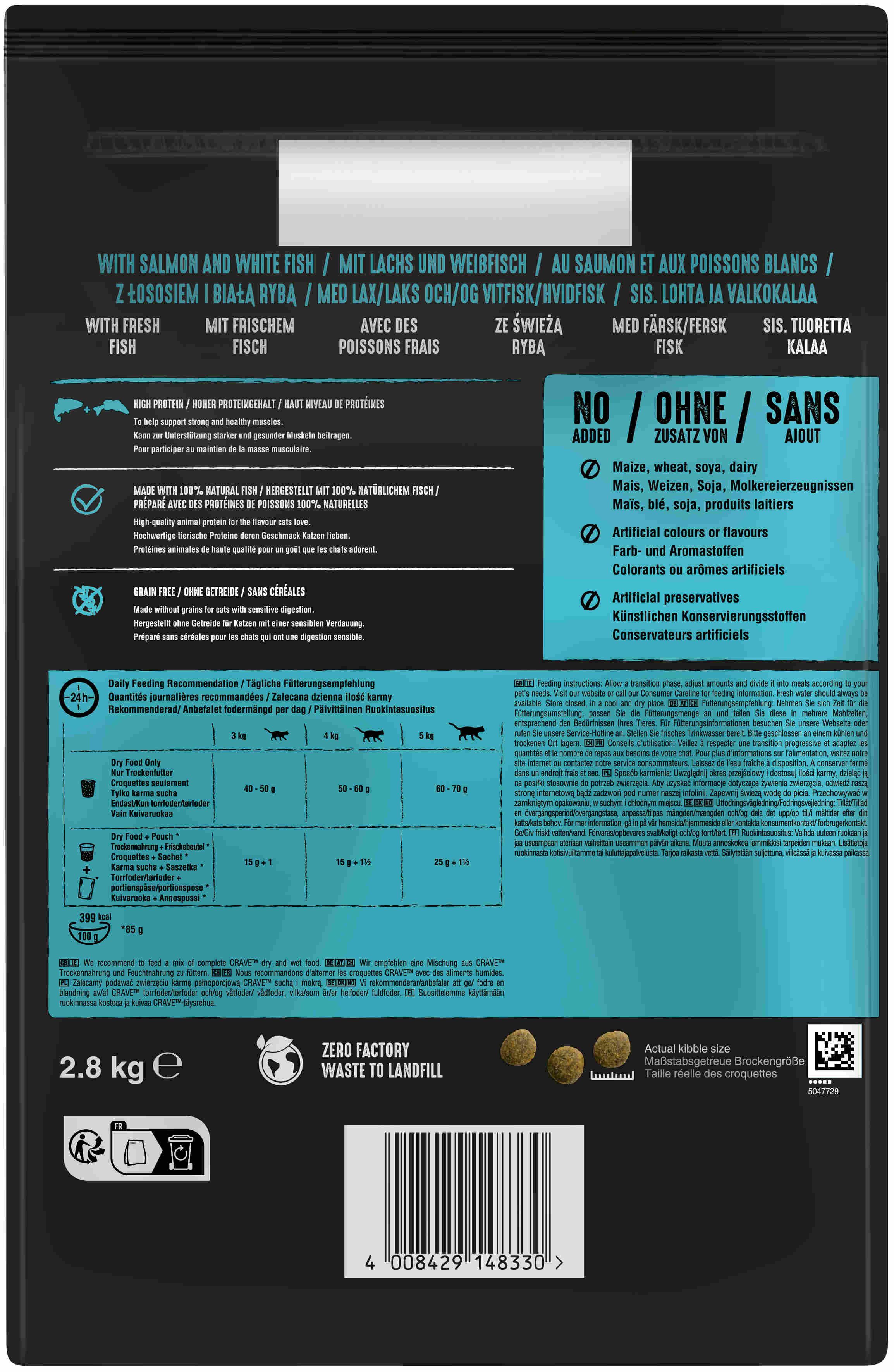 CRAVE CRAVE™ Katze Beutel mit Lachs und Weißfisch 2,8kg, Trockenfutter für: Katze