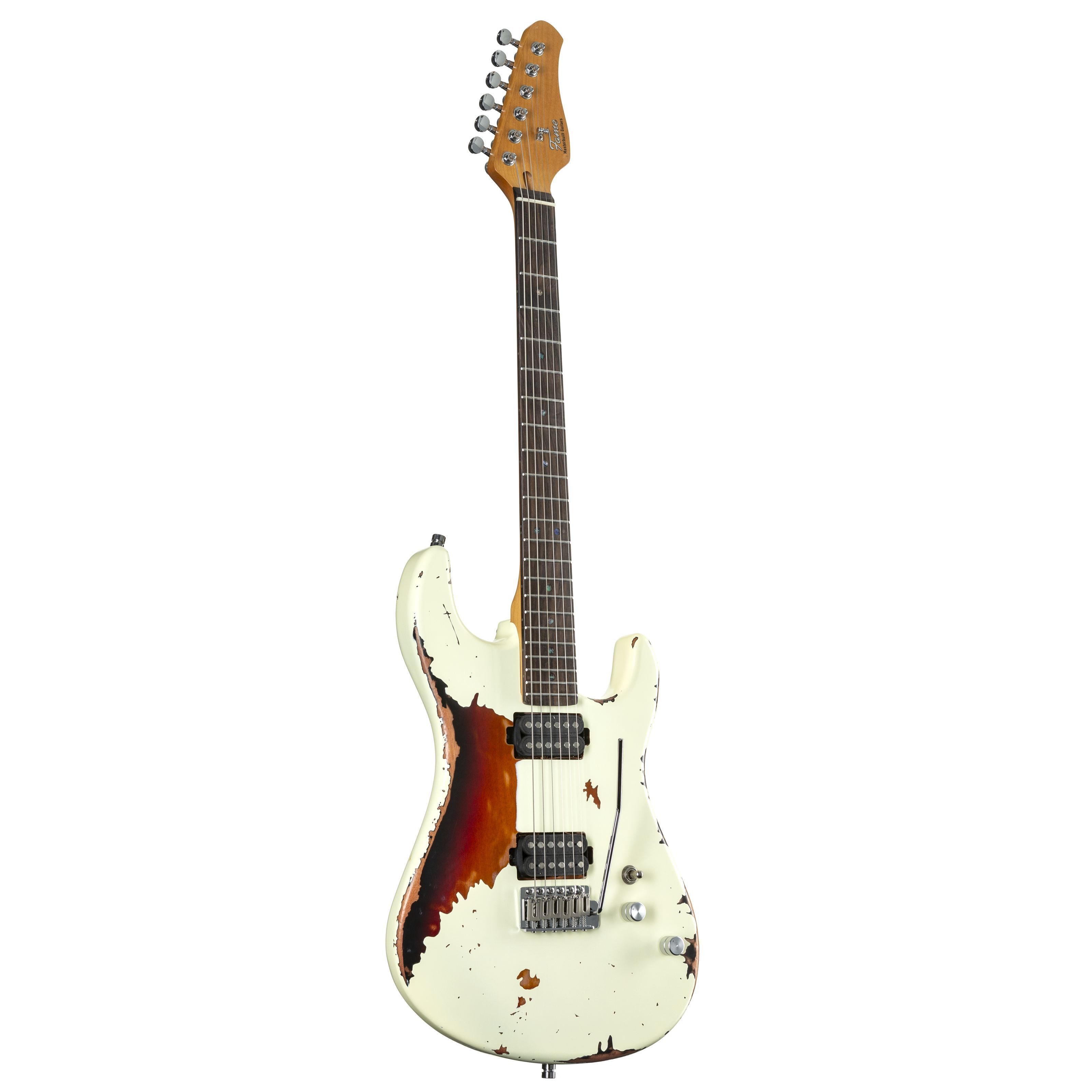 FAME E-Gitarre, E-Gitarren, ST-Modelle, Custom ST RW Worn Vanilla over Sunburst - E-Gitarre