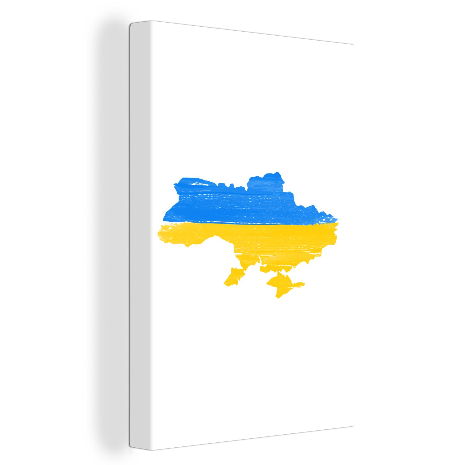 OneMillionCanvasses® Leinwandbild Karte mit Flagge der Ukraine, (1 St), Leinwandbild fertig bespannt inkl. Zackenaufhänger, Gemälde, 20x30 cm