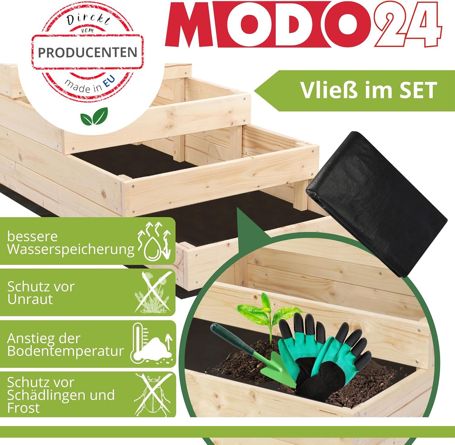 Modo24 Hochbeet ZP07 Kräuterbeet, Gartenbeet, Pflanzkasten, Blumenbeet, Gemüsegarten, für Garten und Terrasse, Kiefernholz Massivholz, Höhe 36 cm, 3 Farben