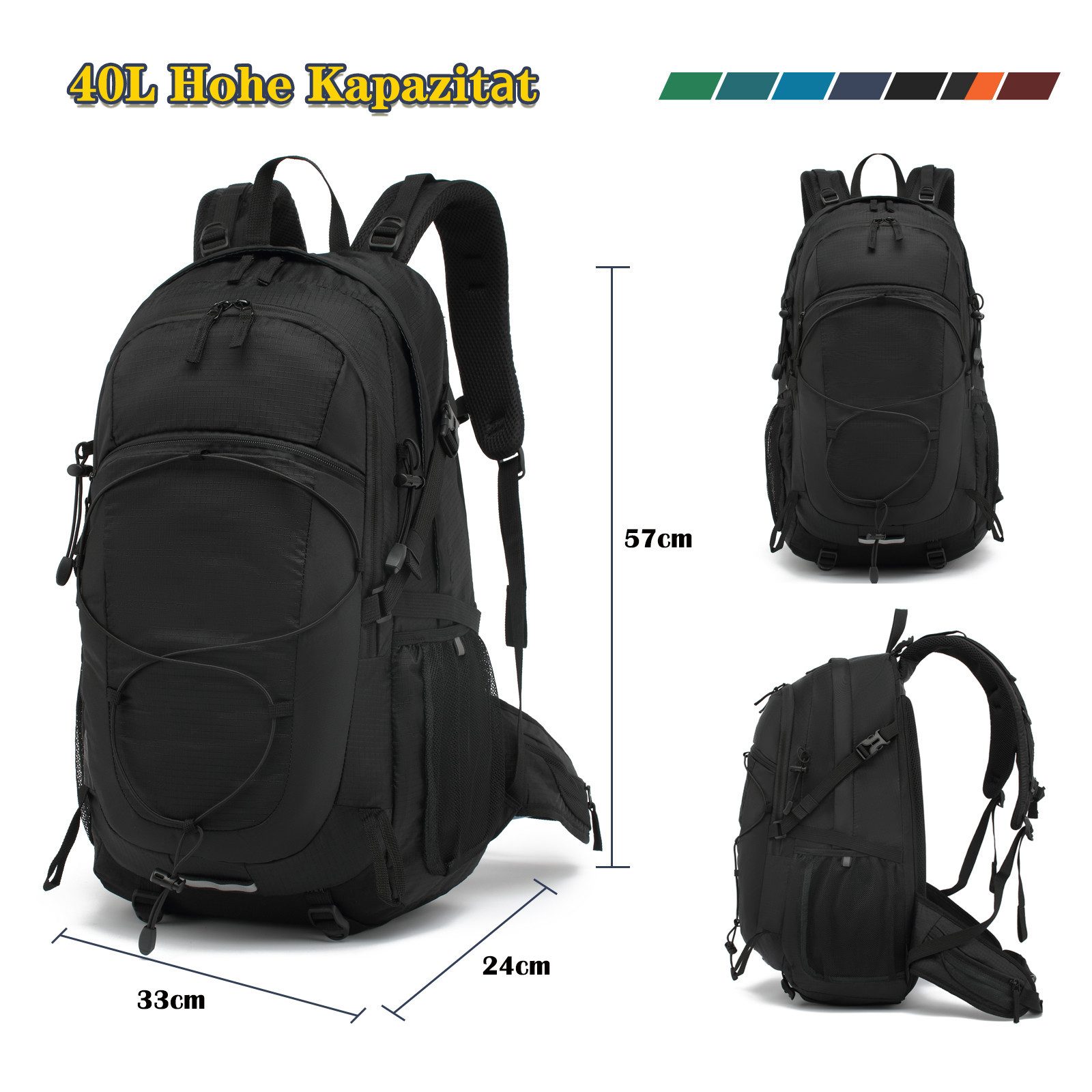 TAN.TOMI Wanderrucksack 40L Trekkingrucksack Rucksack Outdoor Wanderrucksack (Set mit 1 Rucksack und 1 Regenschutz, inkl. Regenhülle), mit Regenschutzhülle, Komressionsgurte für Trekkingstöcke