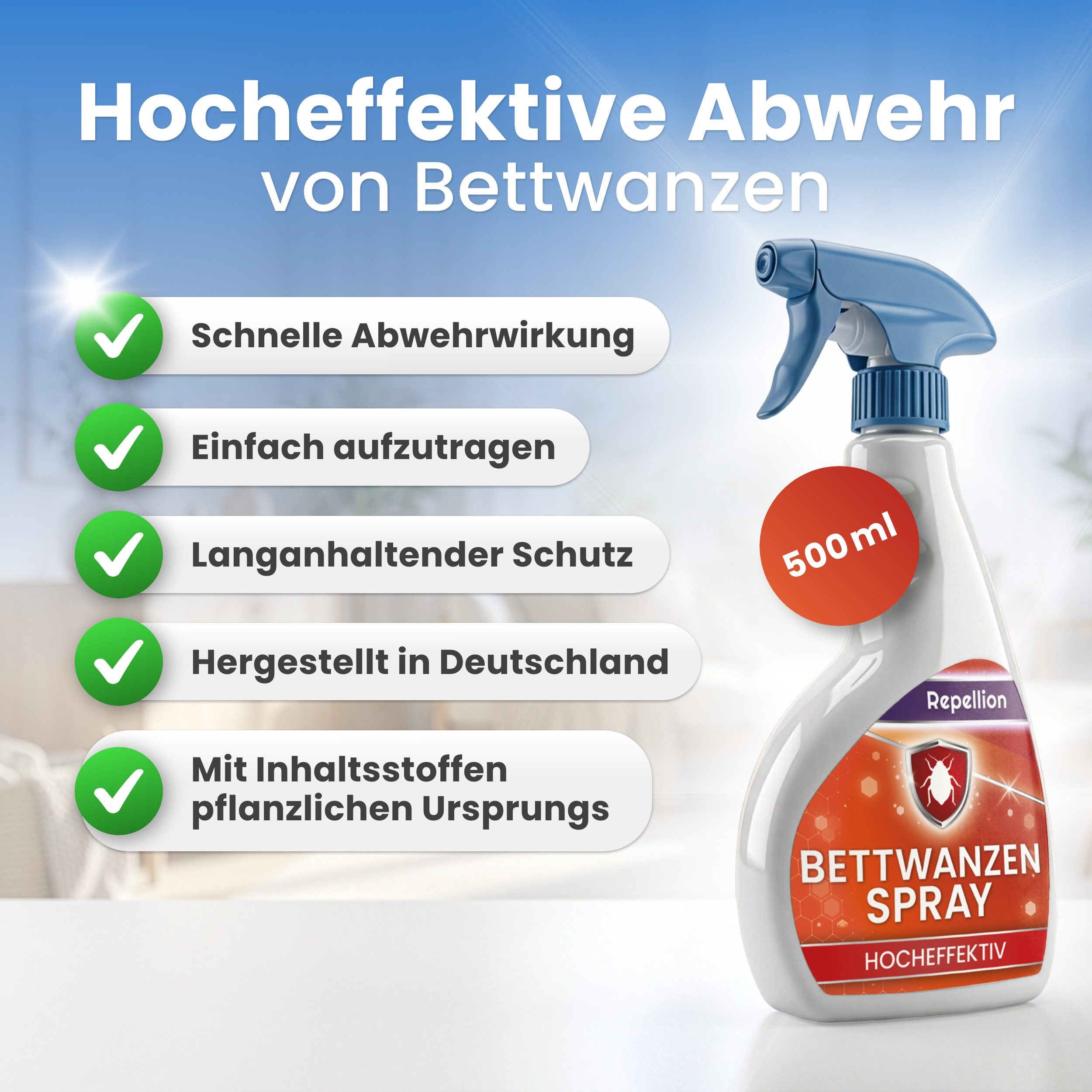 Repellion Insektenspray Bettwanzenspray, Mittel gegen Bettwanzen, hält Bettwanzen fern, 500 ml, schnelle Abwehrwirkung, Bettrahmen, Ritzen & Polster, Made in Ge – Bild 2 von 5