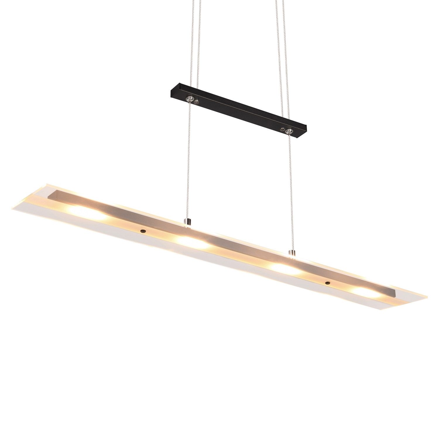 Reality Leuchten LED Pendelleuchte MILOS, 4-flammig, Schwarz, Transparent, Metall, Höhenverstellbar, LED fest integriert, Extra-Warmweiß, Hängeleuchte, Hängelampe